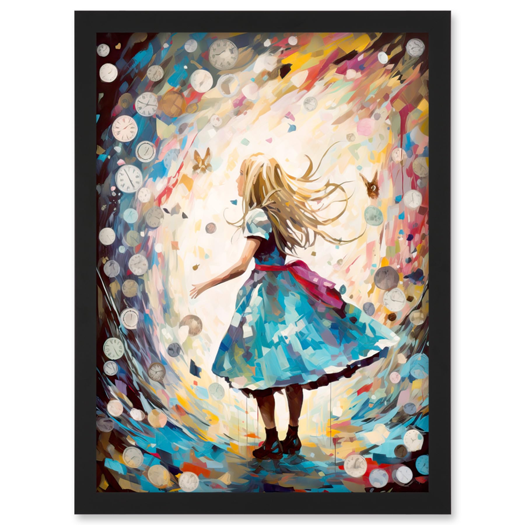 Artery8 Alice in Wonderland Clocks Down the Rabbit Hole Artwork Framed Wall Art Print A4