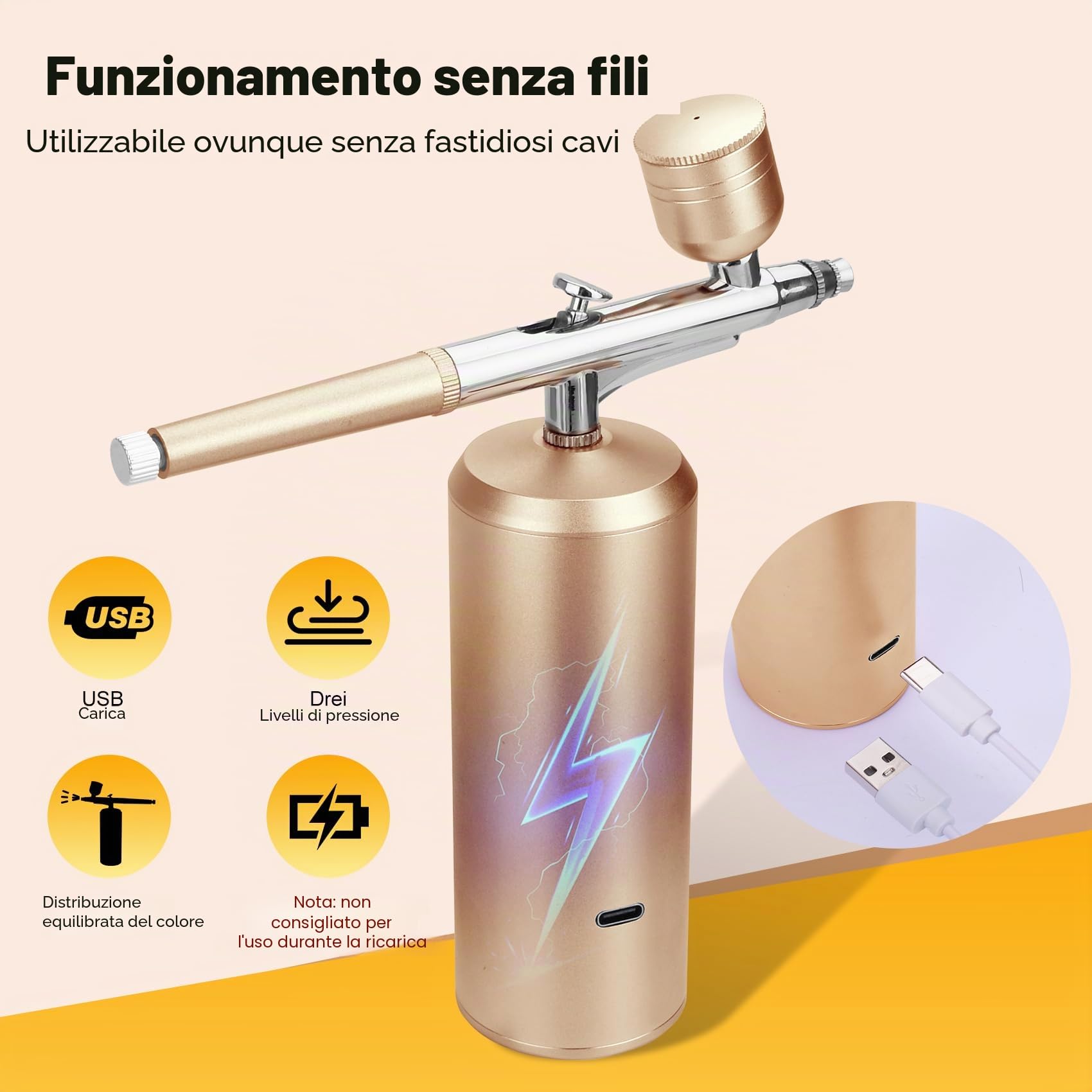 Daakro Set aerografo, pistola a spruzzo con compressore 38 PSI senza fili, mini aerografo cosmetico ricaricabile, decorazione per torta