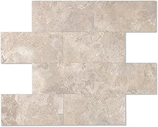 10 Sheets Beige Stone Wood PVC Subway Tiles Peel and Stick Backsplash,12...