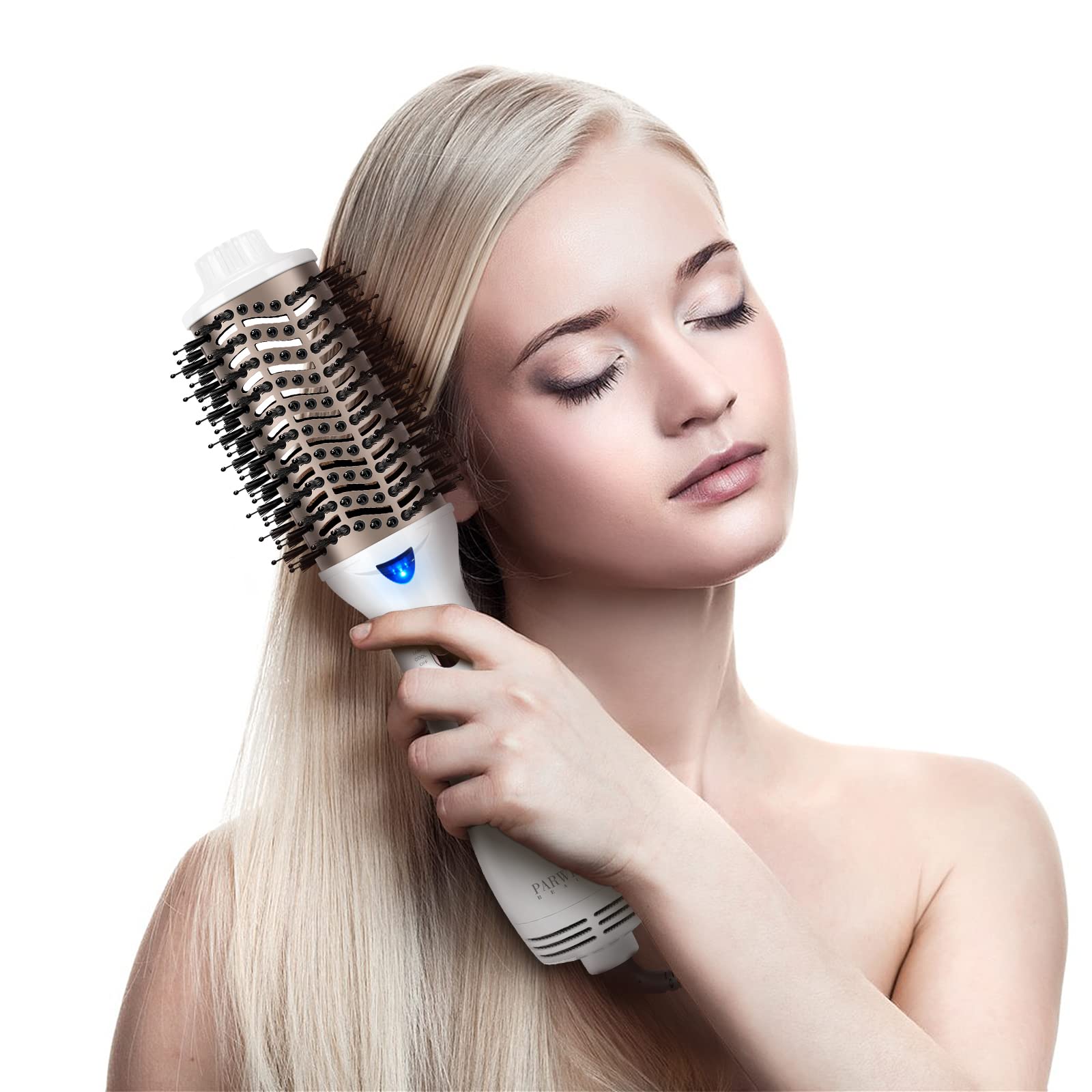 One-Step Szczotka do Ciepłego Powietrza, PARWIN PRO BEAUTY 4 w 1 Owalny Volumizer do Suszenia, Wygładzania, Tworzenia Objętości i Stylizacji, Pielęgnacja Jonowa, 1000 wat, Biały