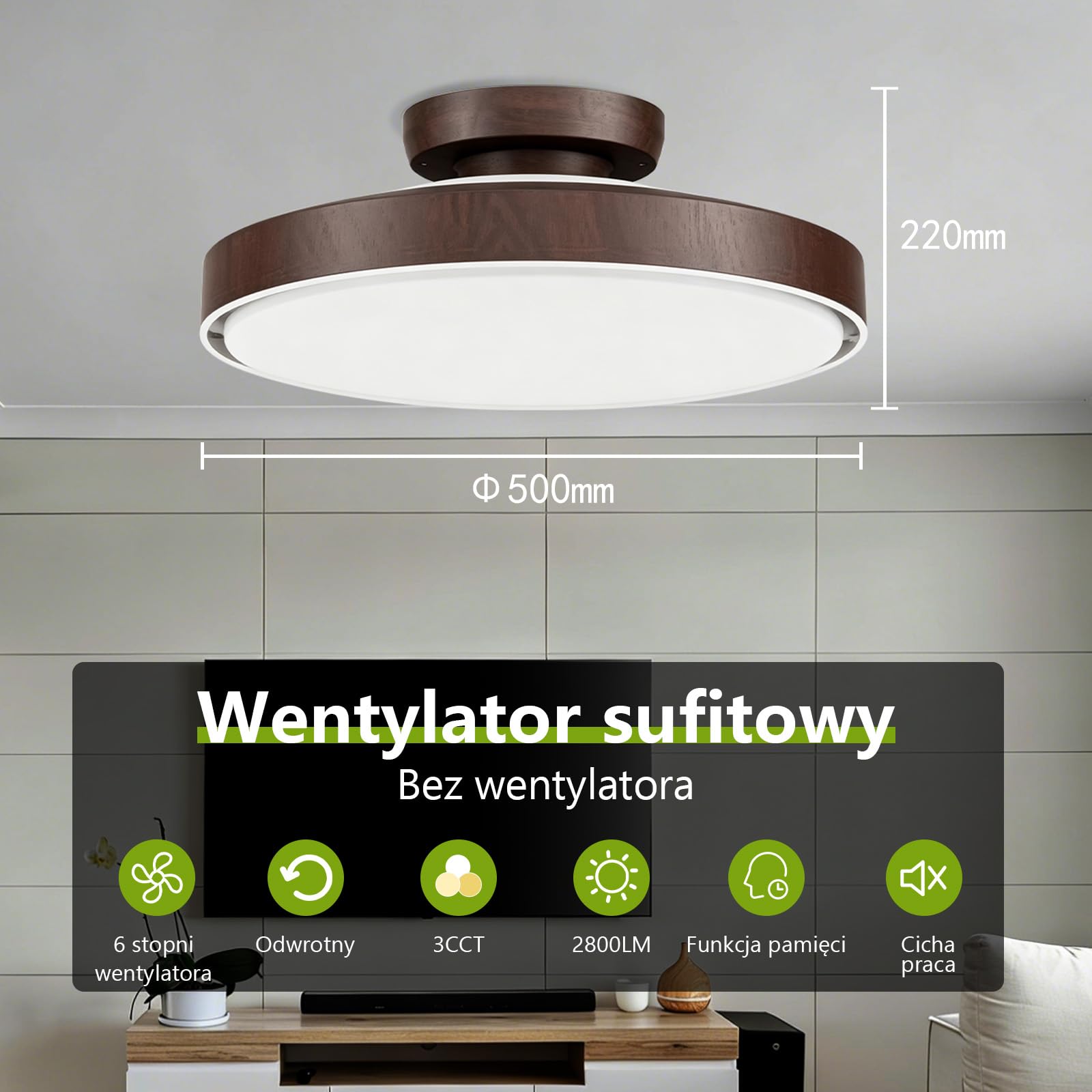Wentylator Sufitowy z Oświetleniem i Pilotem Zdalnego Sterowania 56W CCT 6 Prędkości Wiatru Ściemniania Obrotowy Lampa sufitowa z wentylatorem LED i Funkcją Timera Pamięci