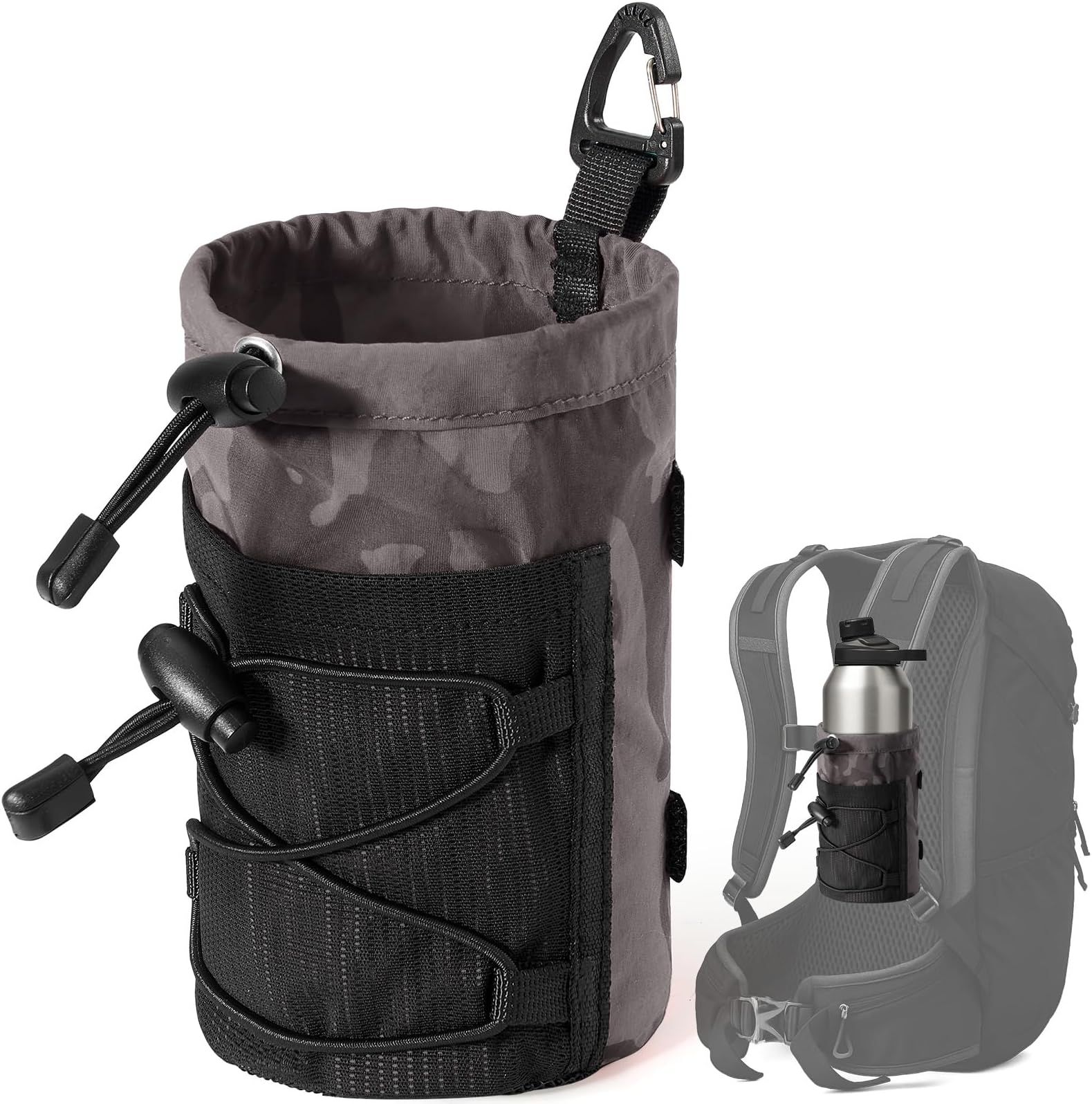 - Water Bottle Holder for Backpack, Molle Water Bottle Holder Pouch Bag for Backpack Strap with Hook Buckle Fits for 8-28oz, Bottles Carrier Attachments for Hiking, Sports, Travel, Outdoor