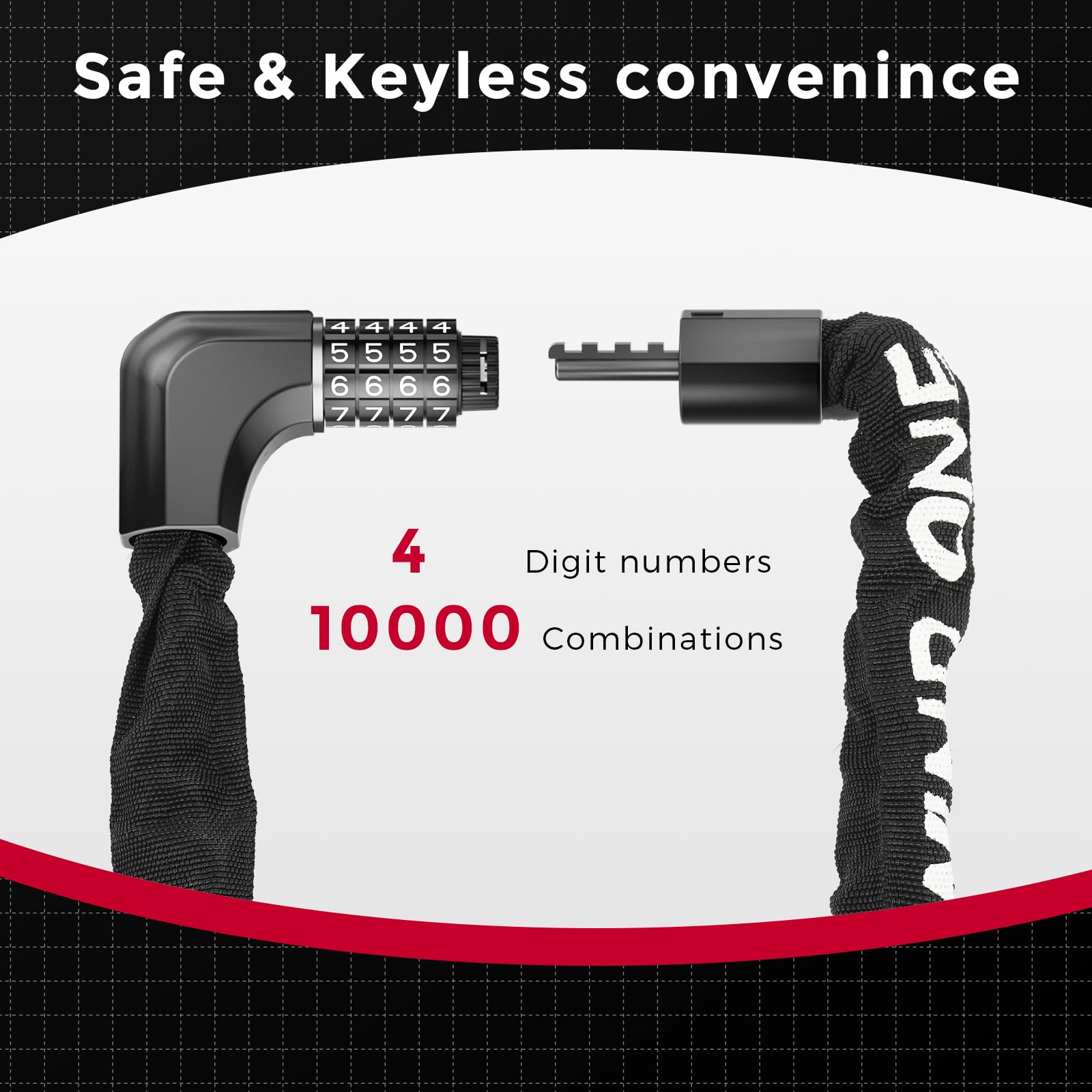 Windone Bike Lock Chain, 4 Digit Combination Heavy Duty Anti Theft Bicycle Chain Lock, 3.2 Feet Long Security Resettable Bike Locks for Bike, Bicycle, Motorcycle, Scooter, Door, Gate, Fence