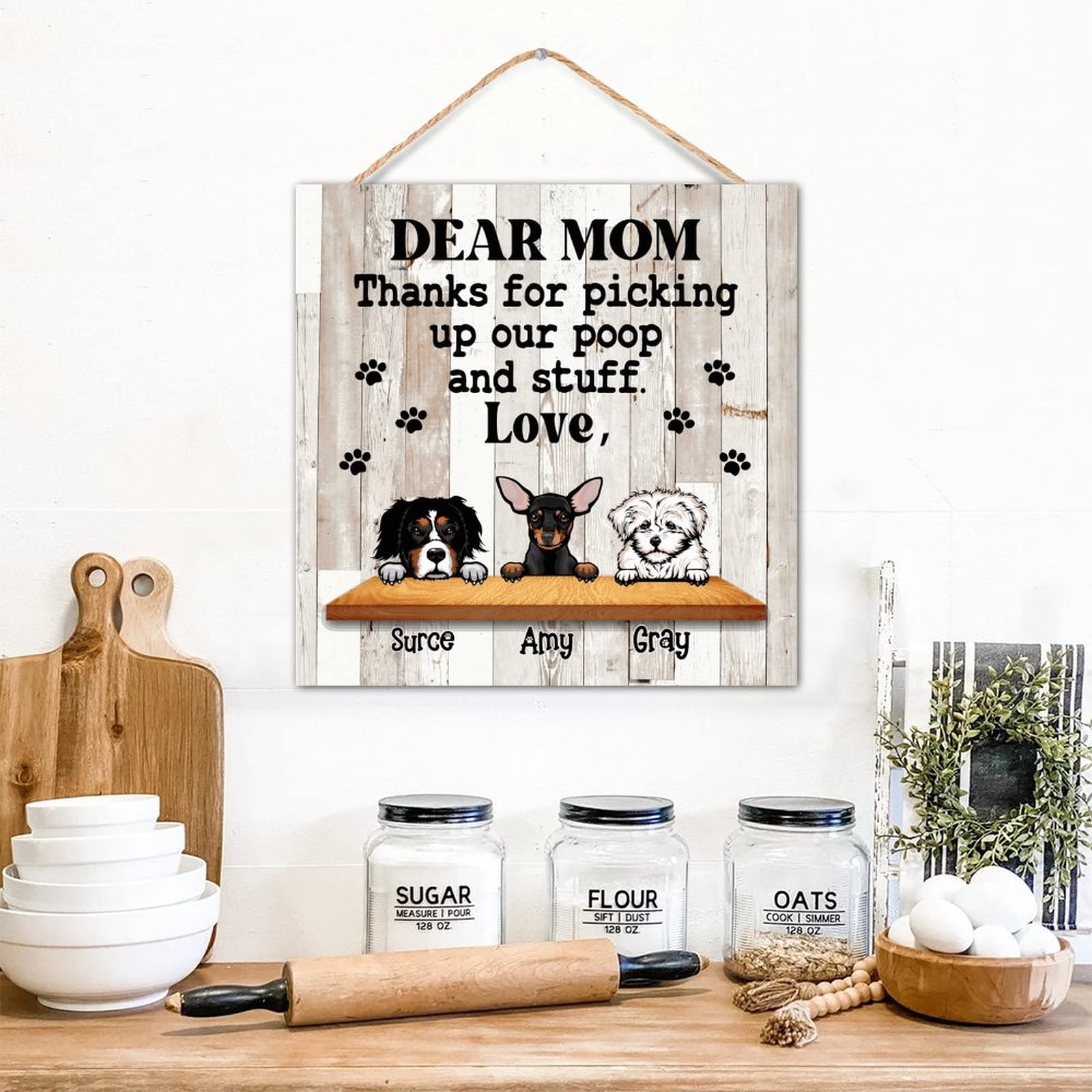 Plaque murale en bois aquarelle chien personnalisé pour déco de salle de bain