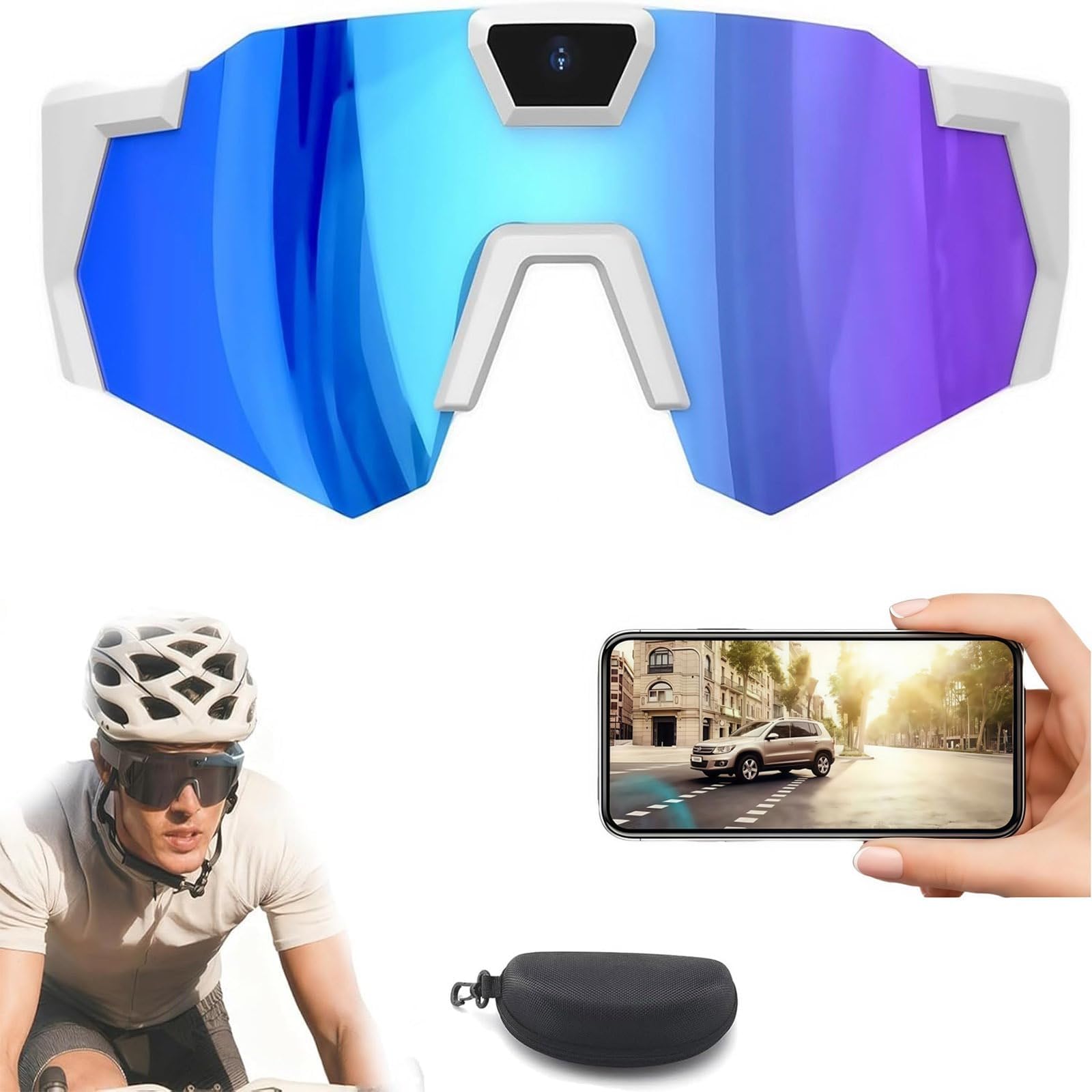 Adius Lunettes avec Caméra Intégrée, Lunettes de Caméra 1080P pour Le Cyclisme,Fonctions Intégrées, Audio et Vidéo, pour Le Cyclisme, Course À Pied, Ski et Les Vlogueurs (Bleu,32G)