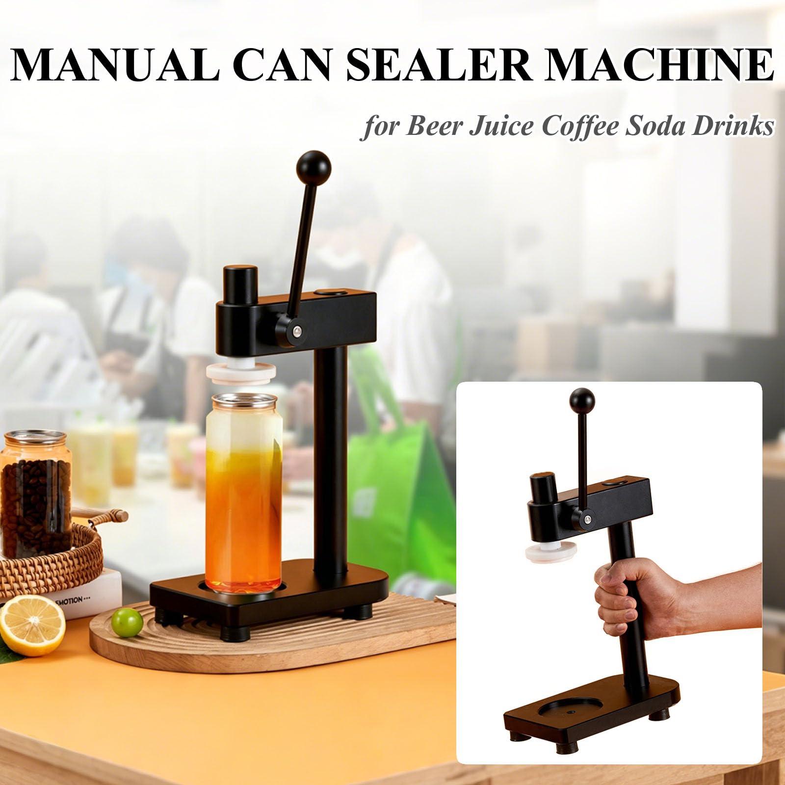 Máquina Selladora Manual De Latas,Prensa Manual para Tapas De Botellas,Altura Ajustable,Sin Electricidad para Bebidas Café Jugos Y Cervezas for Uso Doméstico Y Comercial,Verde