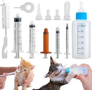 DONQL Puppy Nursing Bottle Kit, 60ml Pet Feeding Dispenser Tool, Kitten Nipple Syringe, Pet Syringe Feeding Kit with with Replacement Nipples for Newborn Kittens, Puppies, Rabbits, Small Animals