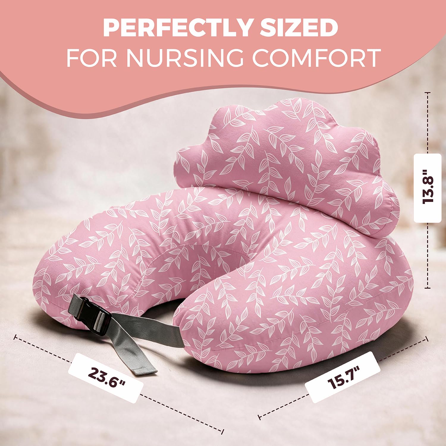 PILLANI Almohada de lactancia para lactancia, almohada original de lactancia para mamá y bebé, funda de algodón extraíble, con correa de cintura ajustable, artículos esenciales para recién nacidos,