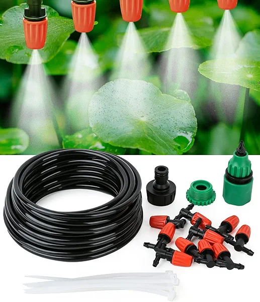 Micro Drip Irrigation Kit,Garden Irrigation System Plant Automatic Watering Kit with 32.8ft 1/4inch Blank Distribution Tubing Hose Adjustable Misting Sprinkler Nozzles for Greenhouse Patio