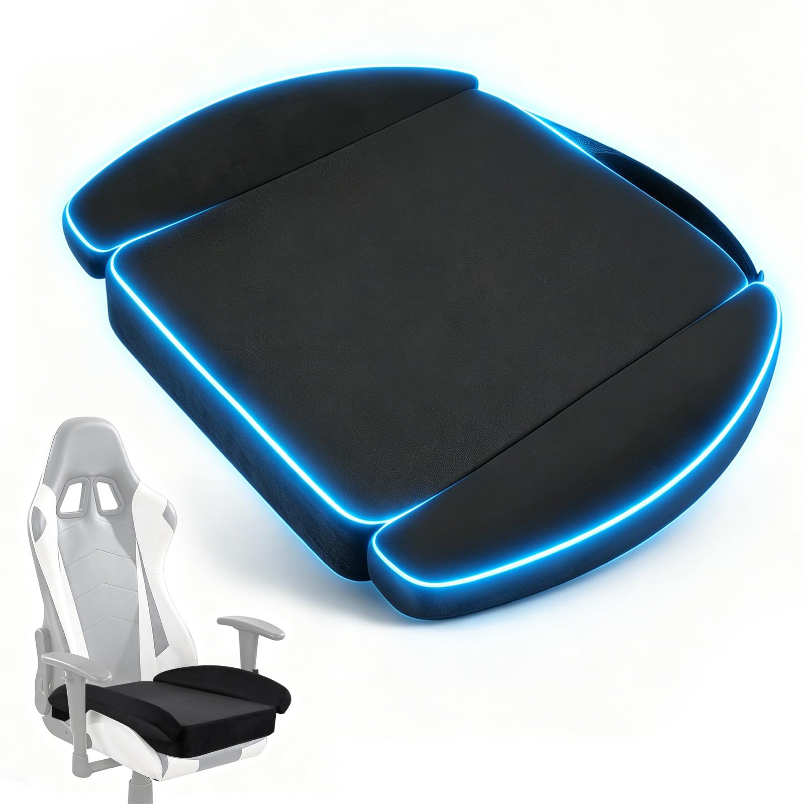 Coussin de Siège Gaming en Mousse à Mémoire de Forme, Coussin Ergonomique pour Voiture et Bureau, Antidérapant avec Housse Amovible, Noir