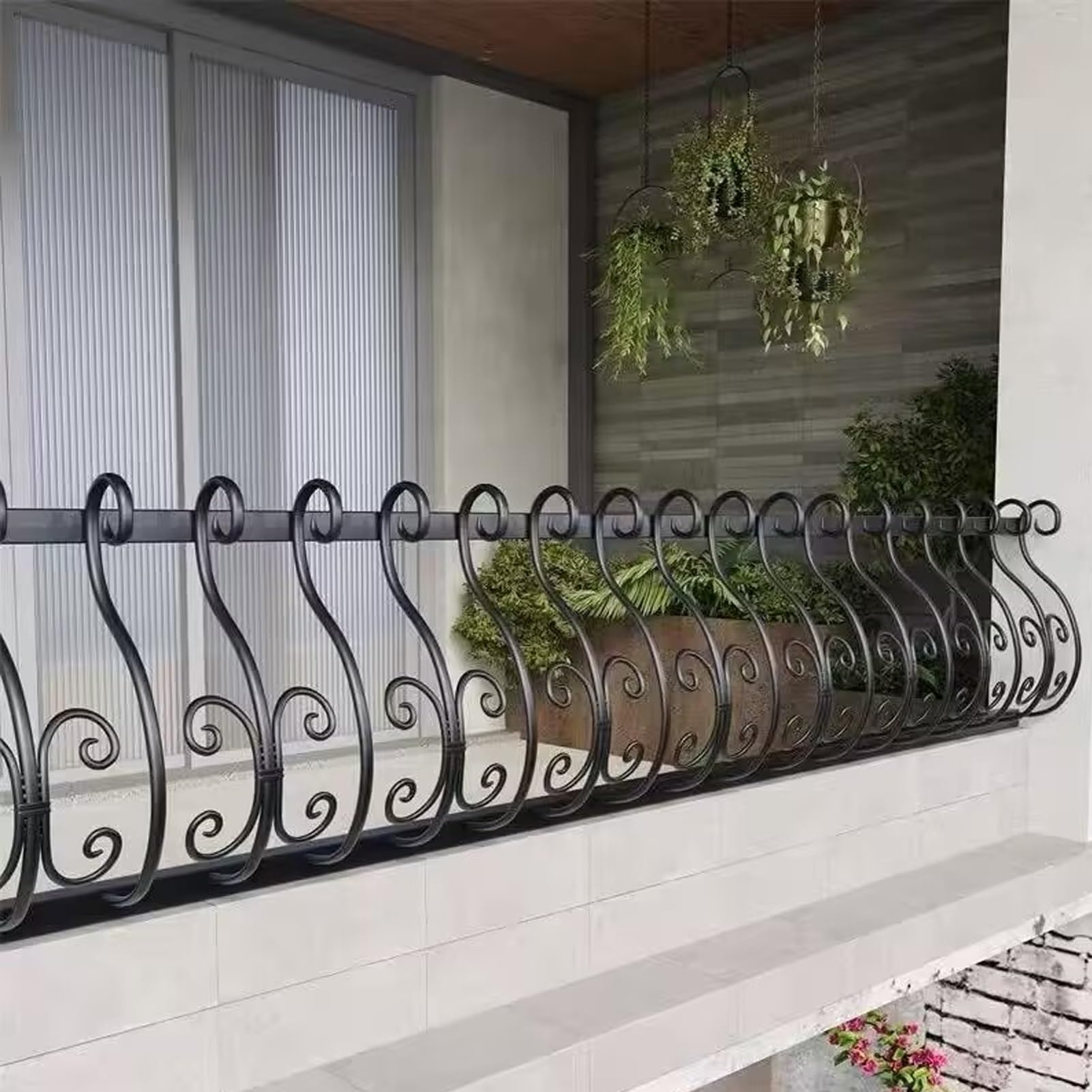 Fence Topper Extension for Anti-Climbing Protection, Temporary Railing for Outside Deck/Balcony, Decorative Black Metal Railing Pickets Apartment(145x45cm/57x18in)