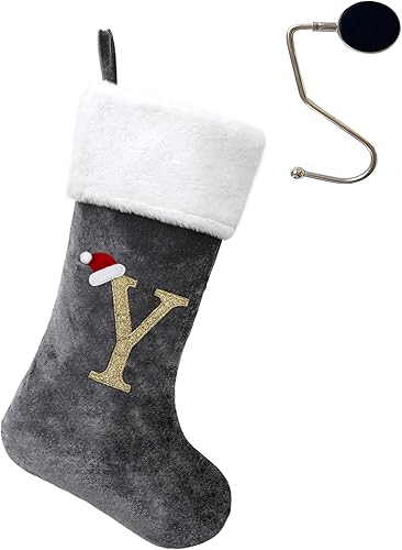 Vista 192 de Medias de Navidad con monograma de 20 pulgadas con letras, medias de Navidad súper suaves, medias grandes con monograma, medias de letras rojas