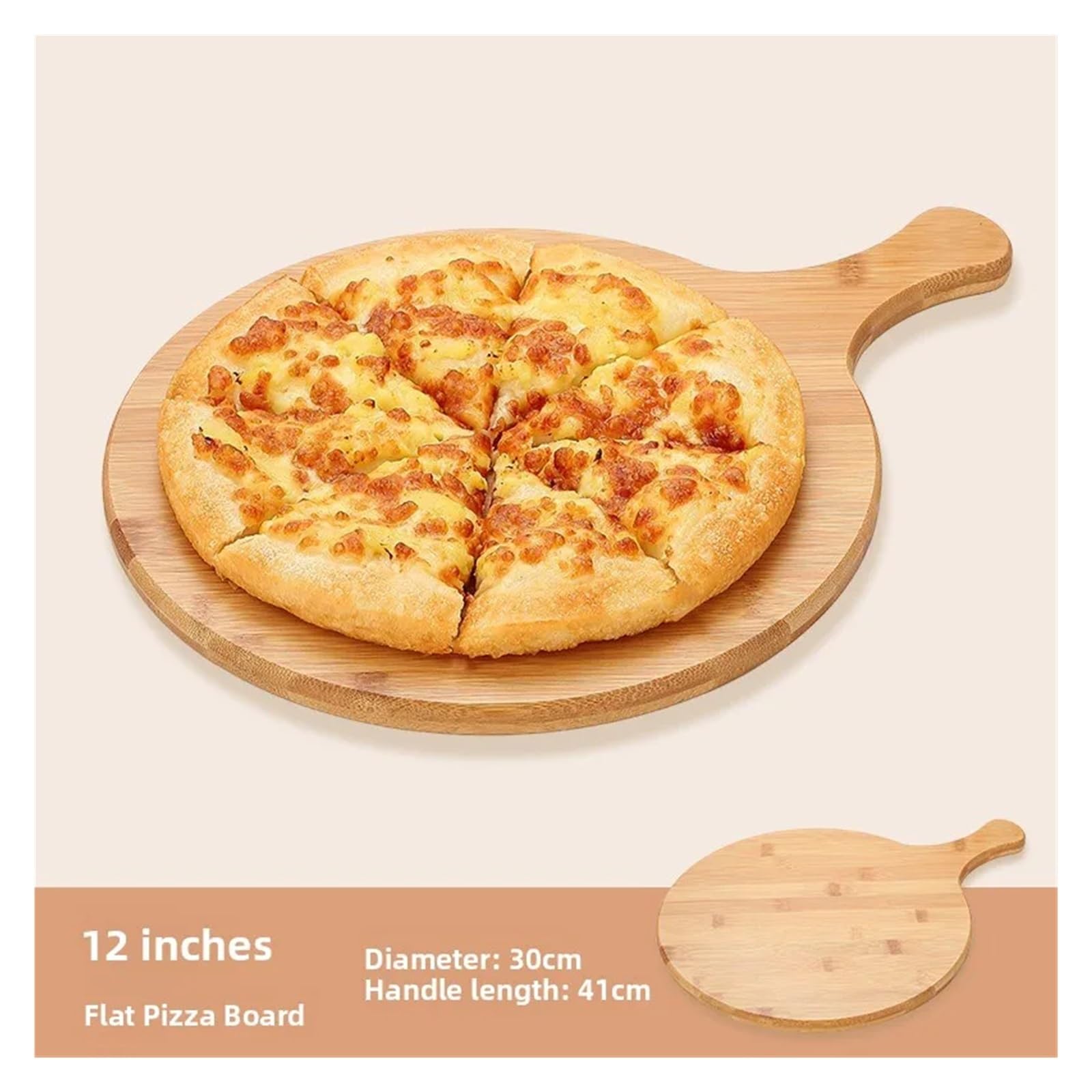 30 cm rzeźbiona bambusowa taca do pizzy, okrągły drewniany talerz do serwowania do pieczenia steków, chleba i ciast, ekologiczne przybory kuchenne do użytku domowego