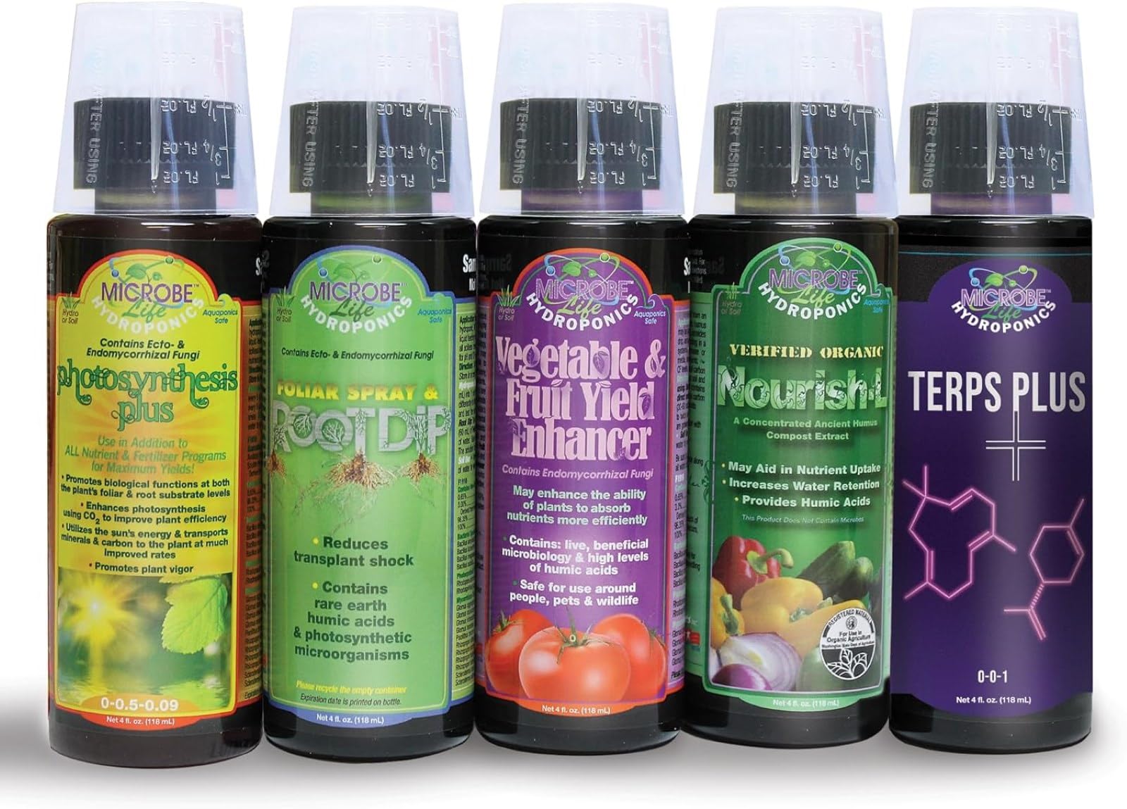 Microbe Life Hydroponics Starter Kit with 4-Ounce Sample Size Bottles of Photosynthesis Plus, Nourish-L, Vegetable and Fruit Plant Growth Yield