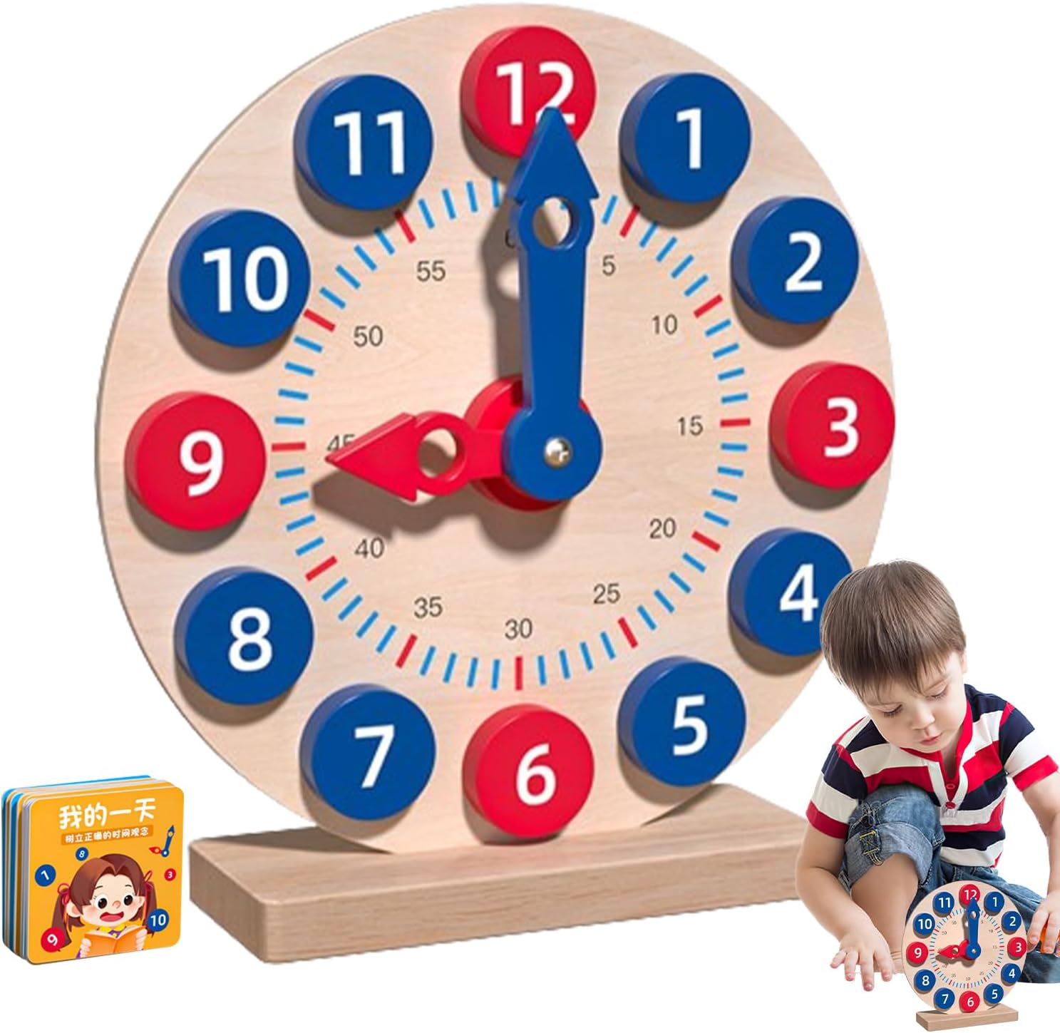 Kids Educational Watches - Wooden Analog Clock | Wooden Time Telling Clock with 18 Activity Cards, Analog Practice for Kids, Perfect Home School