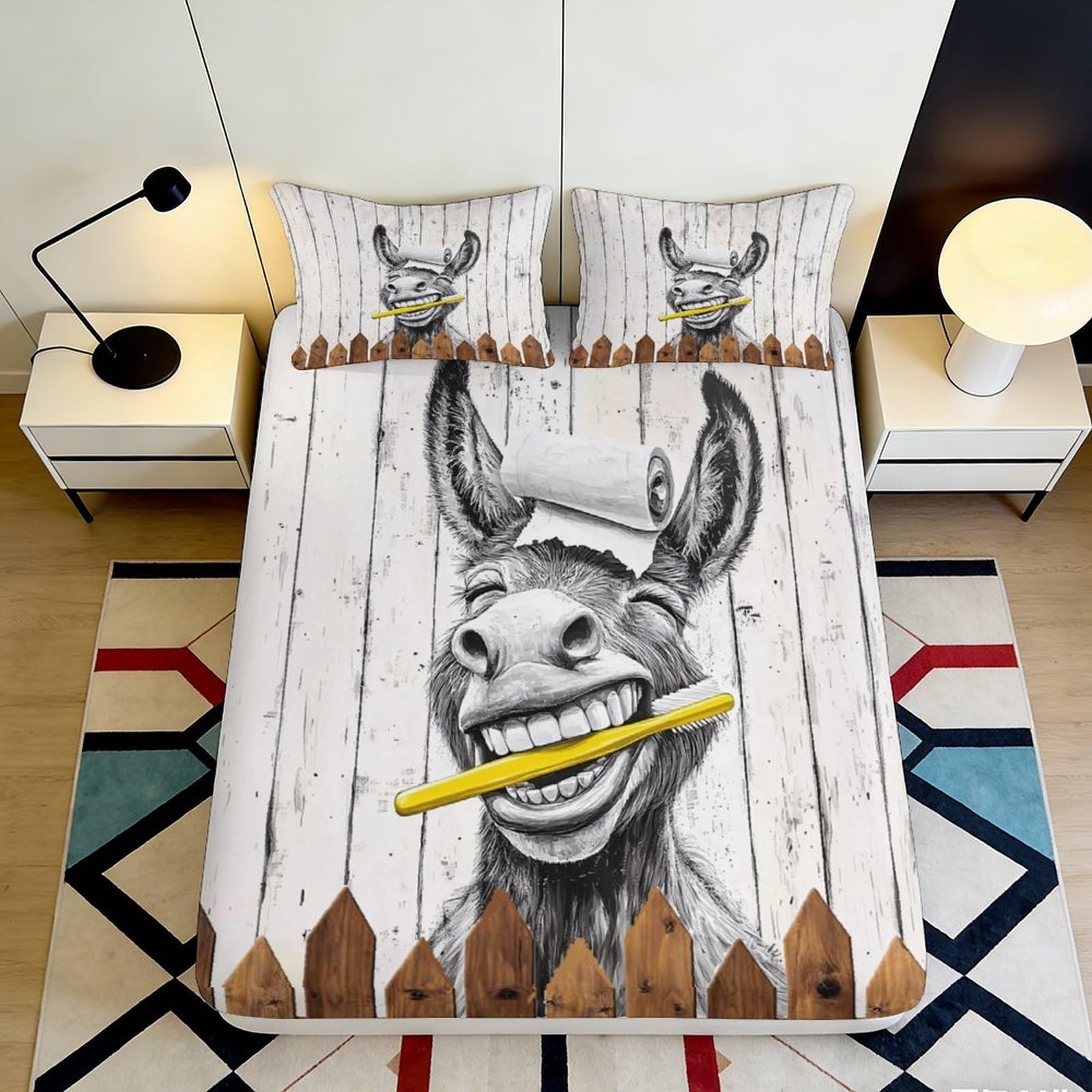 3D Printed Funny Donkey Fitted Sheet Microfiber Non-Slip Deep Pocket Bedroom Bedding Funny Donkey Mattress Fitted Cover Washable 200x200x25cm 90x200x25cm