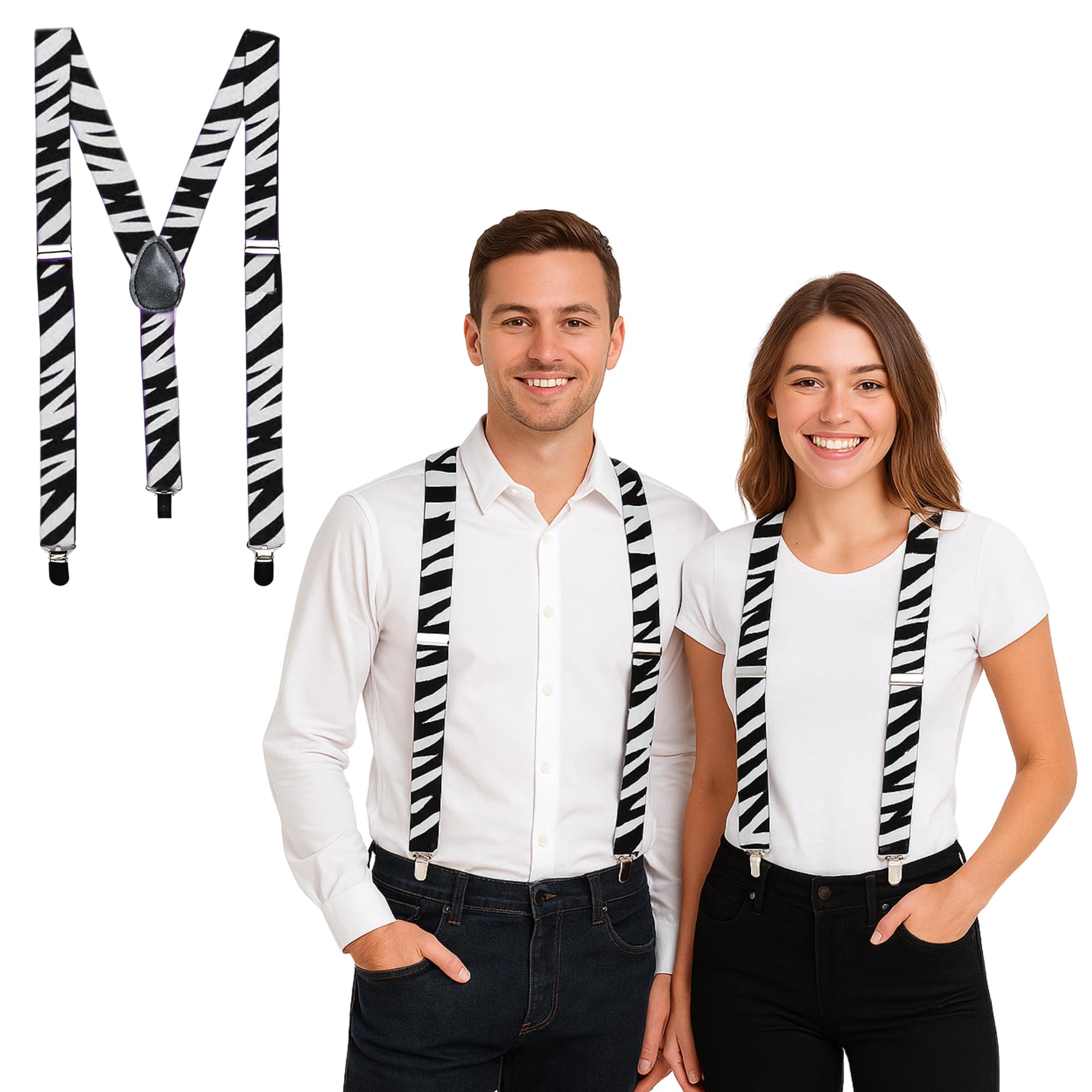 FNA FASHIONS Mens Ladies Unisex Adjustable Slim Braces Trouser Suspenders Clip On Fancy Dress (Zebra Printed)