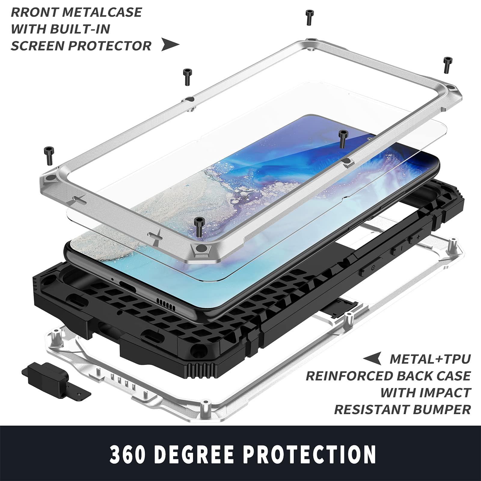 Etui z podpórką do Samsung Galaxy S25 Ultra/S25 Plus/S25, wytrzymała osłona ekranu, kompleksowa obudowa, odporna na wstrząsy metalowa obudowa, srebrna, S25