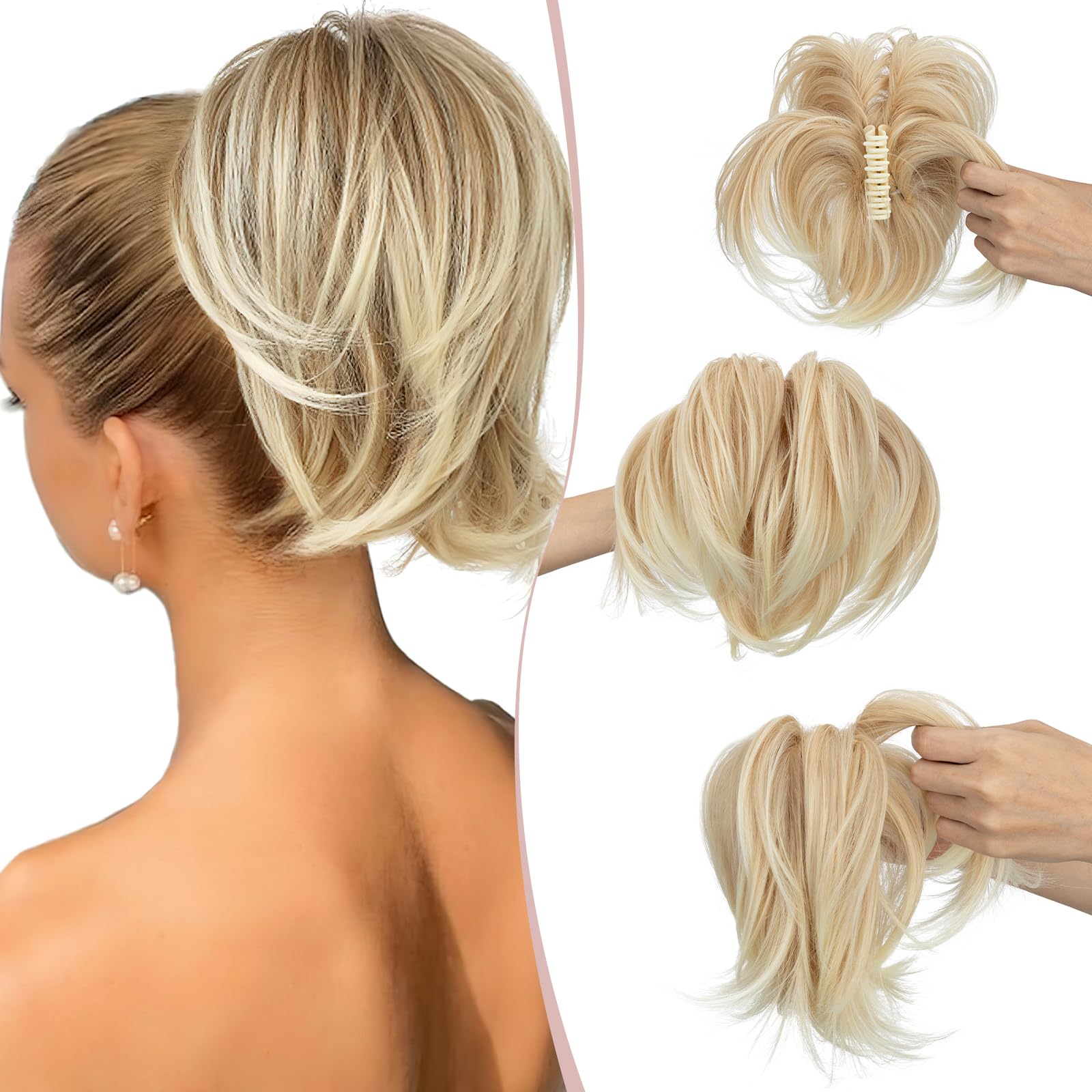 SEGO Pro Claw Clip Short Ponytail Hair Extensions Messy Bun Hair Piece Pony Tails Hair Extensions with Bendable Metal Wire Hair Pieces DIY Style 8