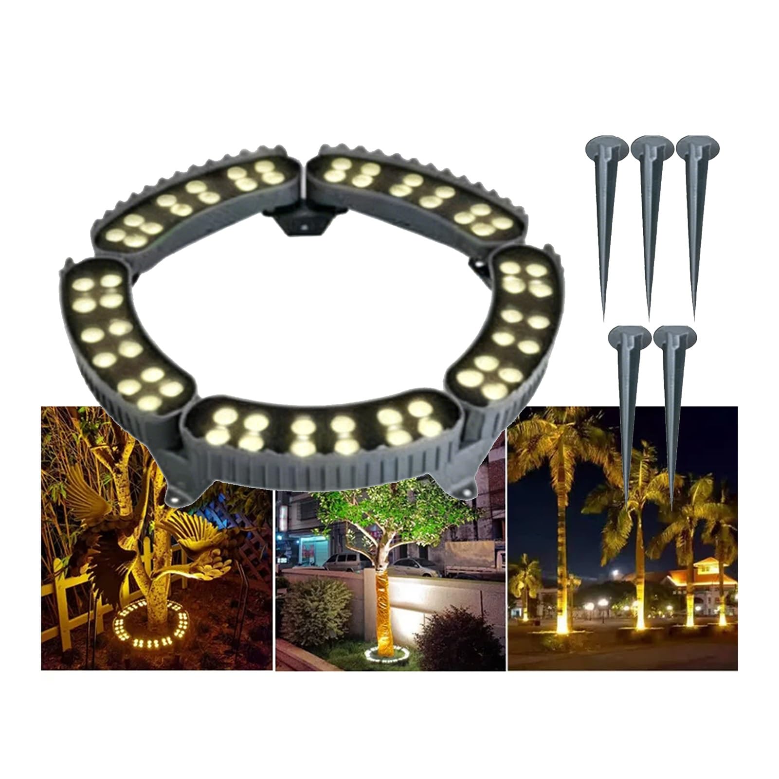 JCWGLY 48-72W Palm Tree Ring Lights, Outdoor Weatherproof Landscape Spotlights, LED Lighting for Illuminating Courtyards, Gardens, and Street Trees(White Light,5 Heads)