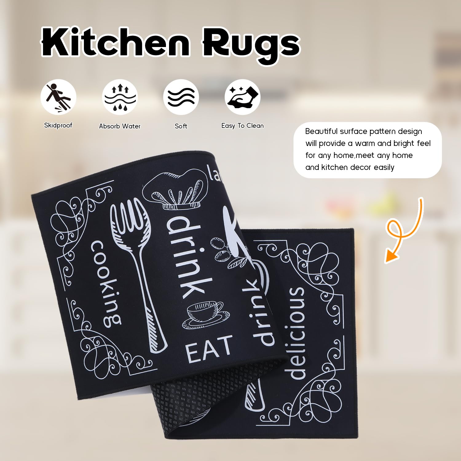 LHHMZ 2 Pezzi Tappeto Cucina Antiscivolo Lavabile, Tappeto da cucina, Set di tappetini da cucina per cucina, corridoio, sala da pranzo e ingresso, 43x75cm + 43x120cm