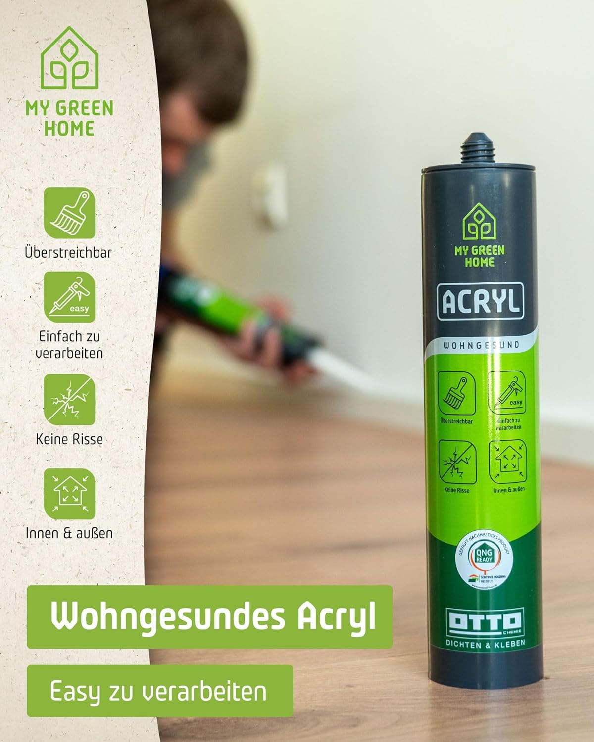 12 x MY Green Home Silicona Sanitaria Blanca 300 ml – Sellador elástico para baño, ducha, lavabo, inodoro, azulejos, piedra natural, interior y exterior