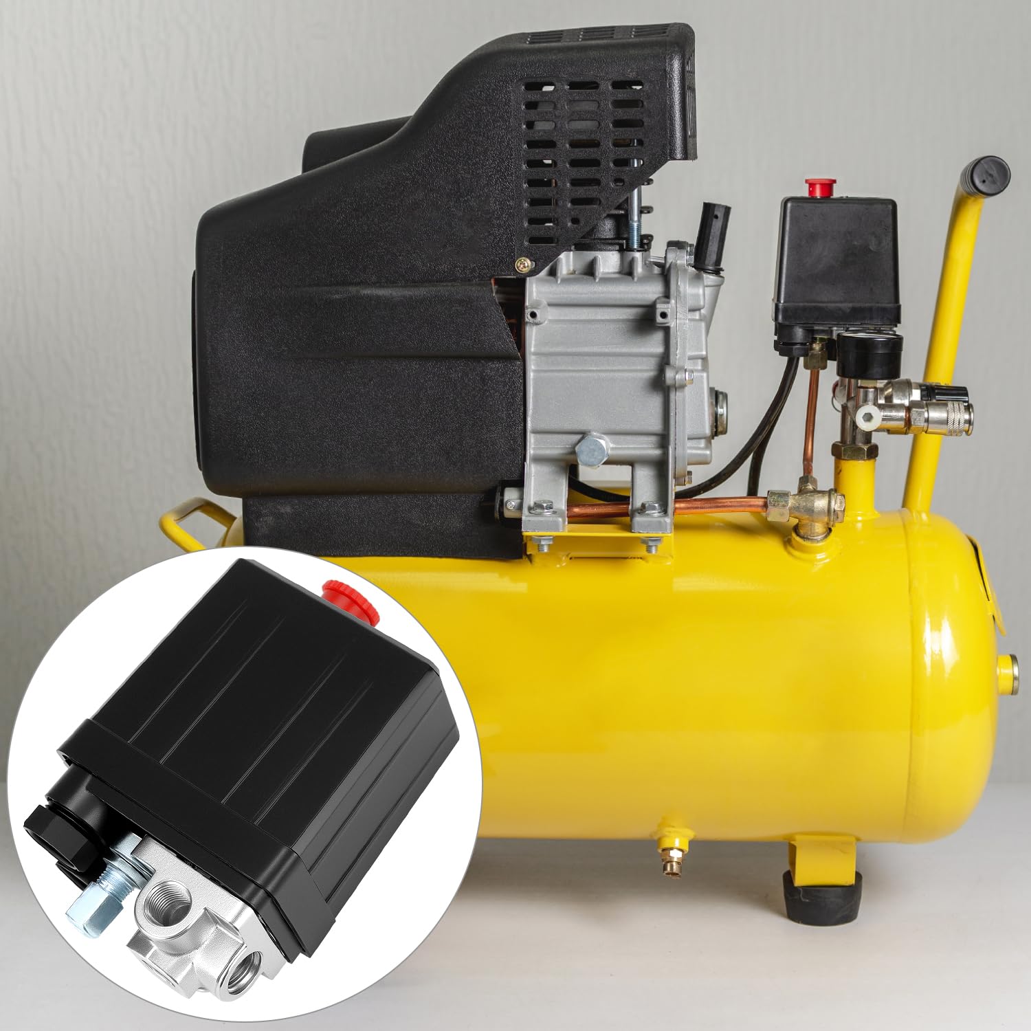 QWORK® 4-drożny przełącznik ciśnienia sprężarki powietrza, przełącznik ciśnienia 220 V, zawór sterujący sprężarki powietrza