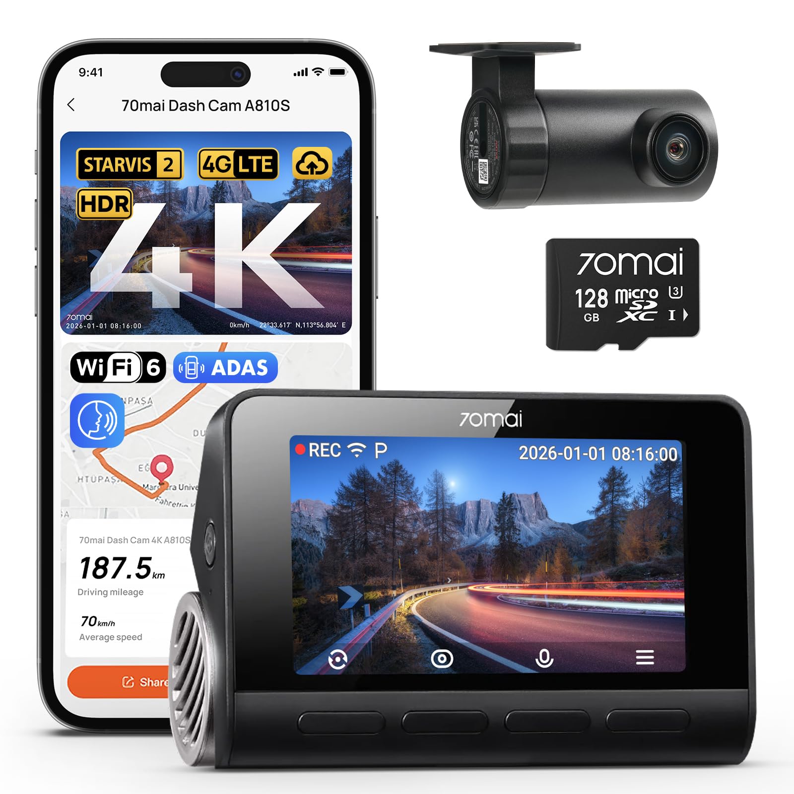 Amazon.co.jp: 70mai 4K ドライブレコーダー 前後 4K+1080P デュアル