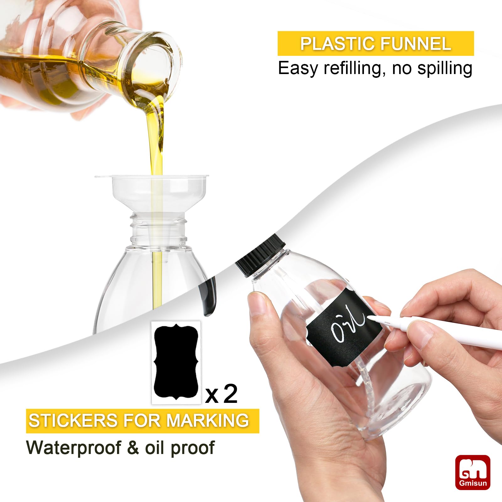 GMISUN - Pulverizador de aceite para cocinar, paquete de 2 botellas de spray de aceite de oliva, 10 onzas líquidas, pulverizador de aceite de plástico de grado alimenticio, botella dispensadora de