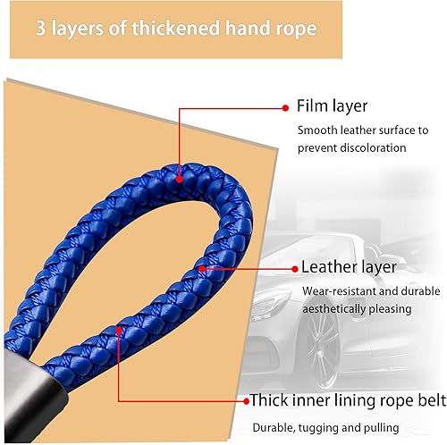 Miniatura 3 de Llavero de cuero de microfibra trenzada para automóvil, cuerda tejida de metal con anillo en D giratorio de 360 grados y destornillador, correa