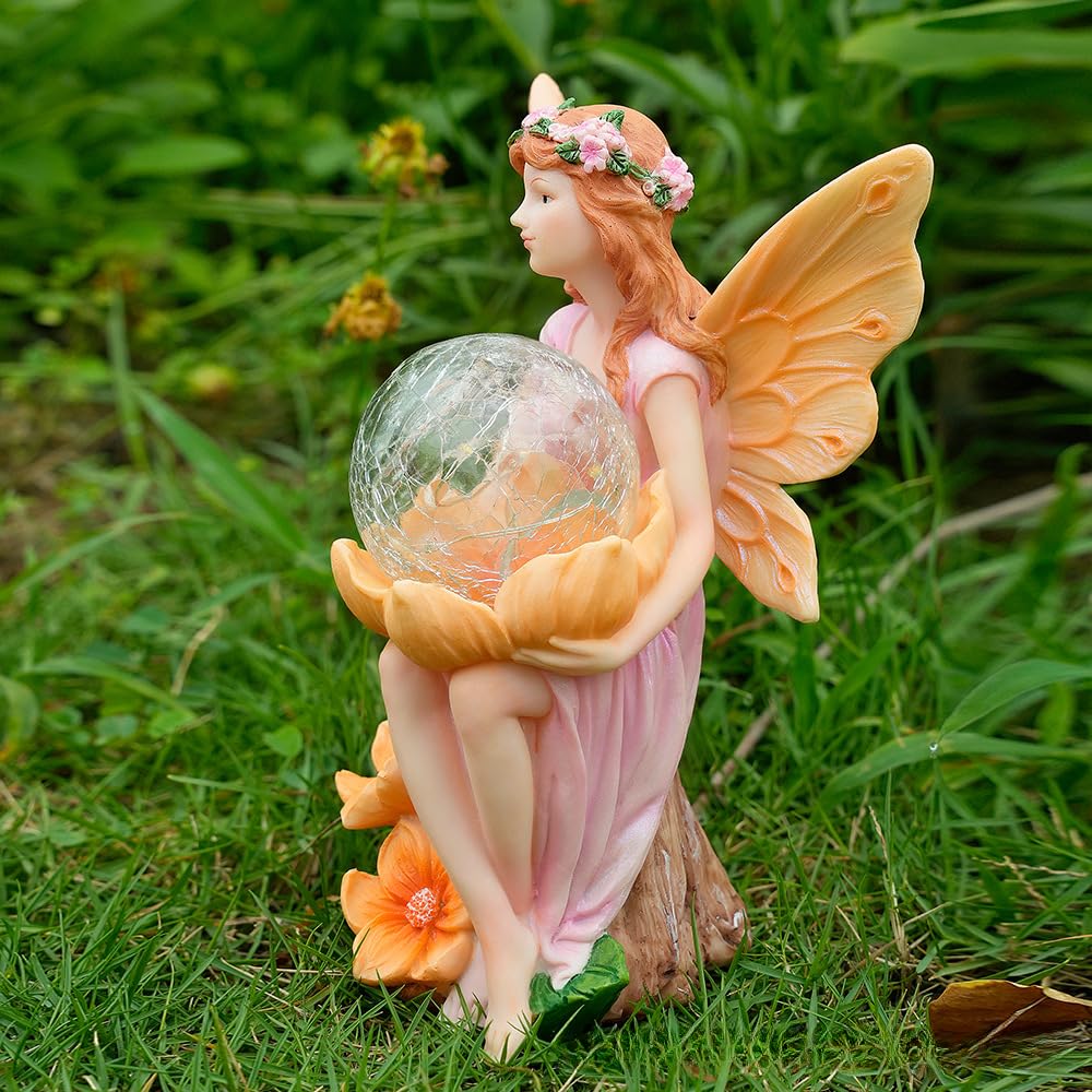 Confezione da 3 luci solari da giardino a forma di sfera in resina, a LED, decorazione per esterni, per patio, cortile, prato, vialetto, impermeabile, IP44 di notte