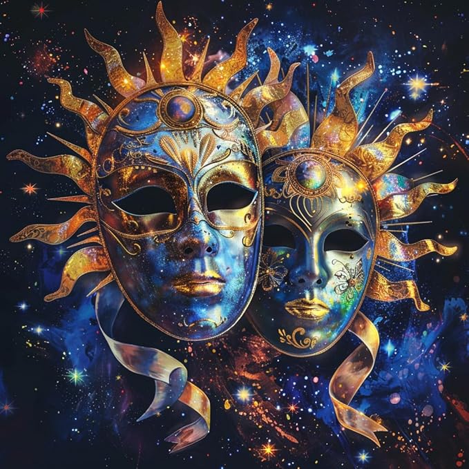 Zodiac Sign of Gemini with Masks DIY 5D Diamond Paint Kits for Adults Easy for Beginner Round Full Drill Diamond Art Painting Gems Cross Stitch Mosaic Craft for Home Decor 14x14inch(3)