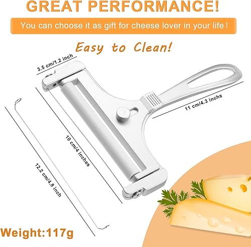 Miniatura 2 de Patelai Cortador de queso de alambre de acero inoxidable con alambre de grosor ajustable, cortador de bloque de queso de mano para cheddar gruyere