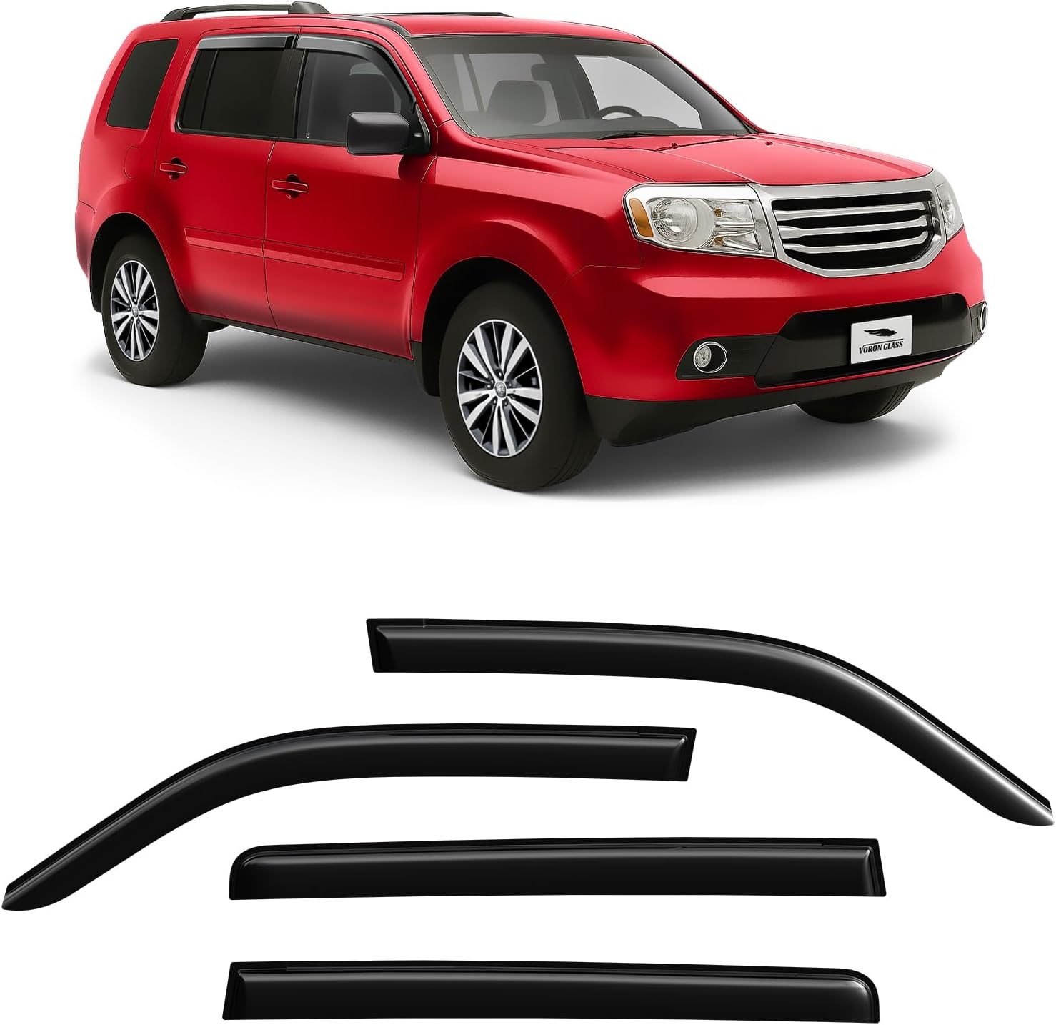 Voron Glass Tape-on Rain Guards for Honda Pilot 2009-2015, Window Deflectors, Vent Window Visors, 4 Pieces - 100310