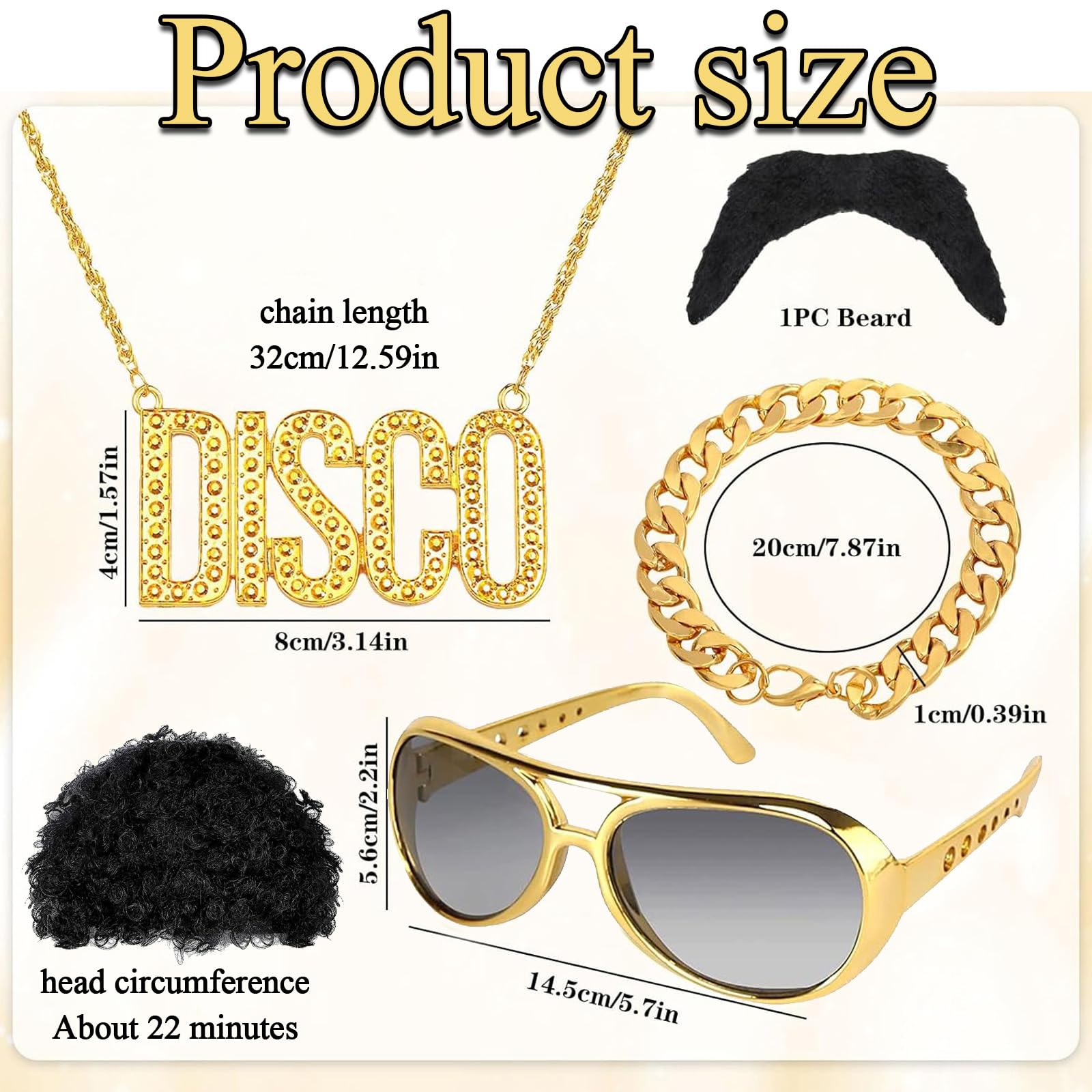 Bodeshis 5-Piece Disco Costume Accessories 80s Fancy Dress Men, 70s Fancy Dress Men, Hippie Costume Set including Bracelet - Image 2