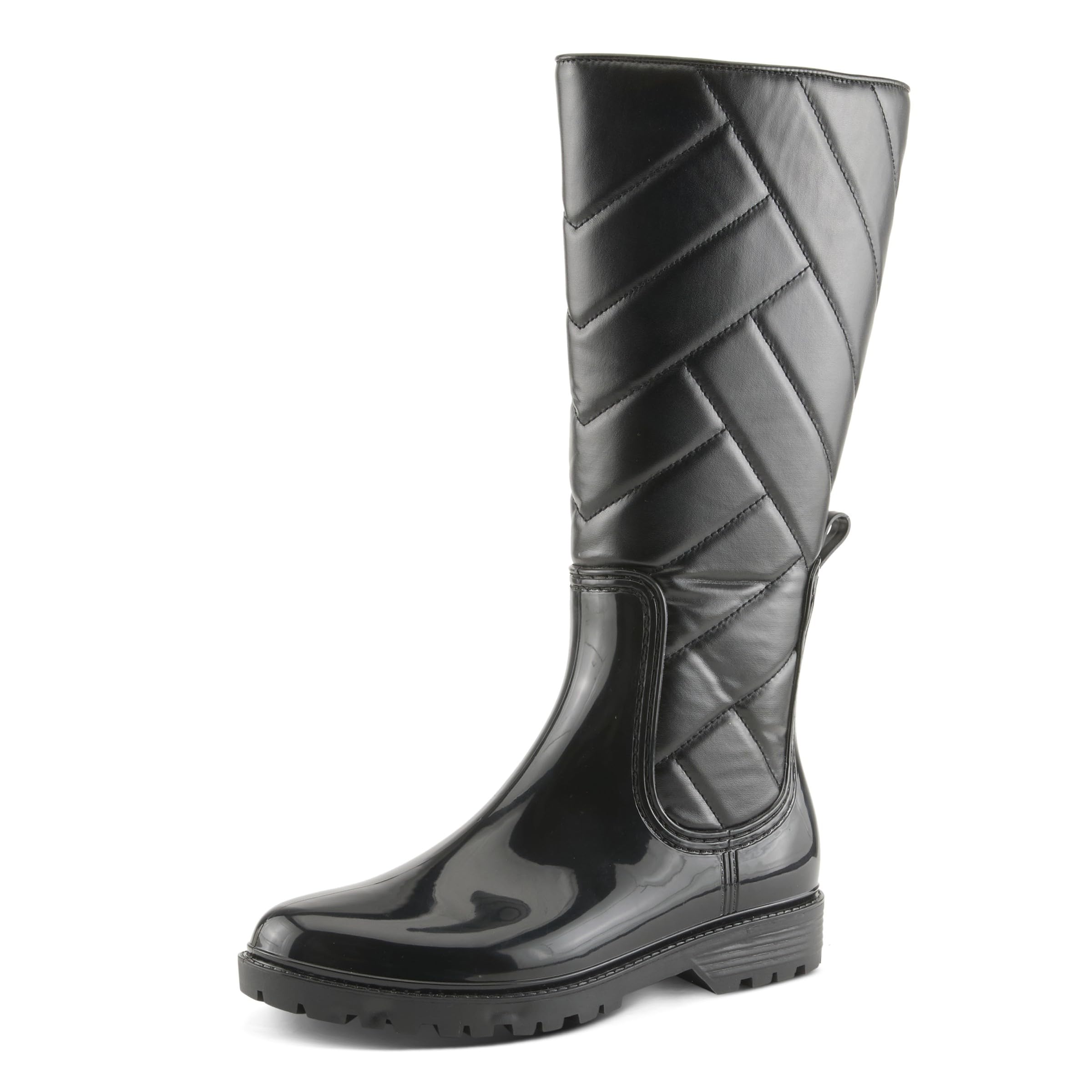 Spring Step Womens Bergan Waterproof Quilted Rain Boot Faux Fur Lined Tall Zipper Rain Boot with Non-Slip Lug