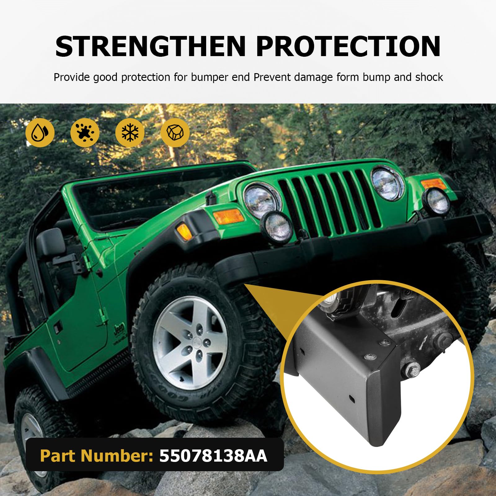 Bacar Tappi terminali paraurti anteriore 55078138AA 2 pezzi per Jeep Wrangler TJ 96-06 ABS nero