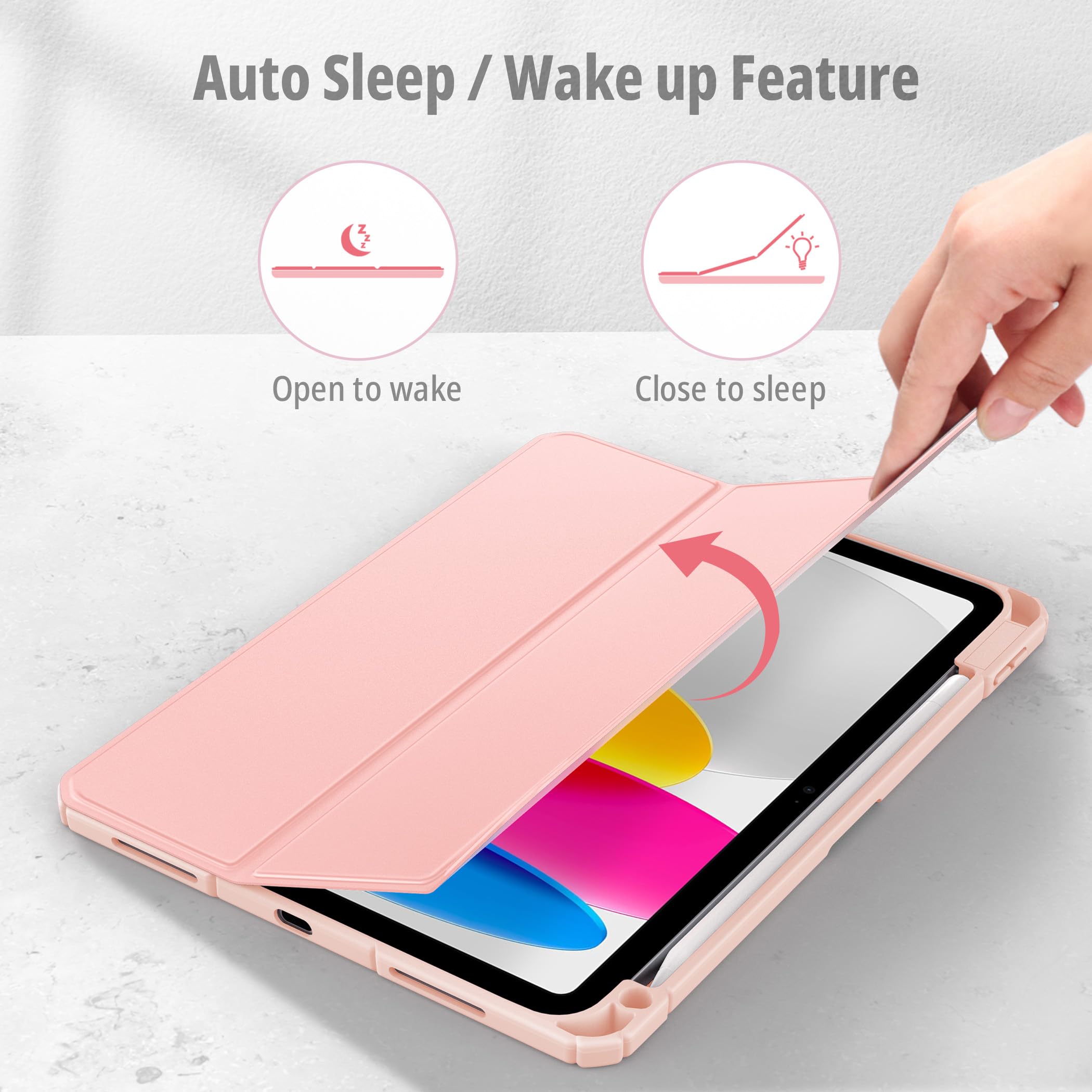 CACOE Custodia Cover Compatibile con iPad 10 generazione 2022, Ultra Sottile Retro Trasparente Cover con Portapenne, Oro Rosa