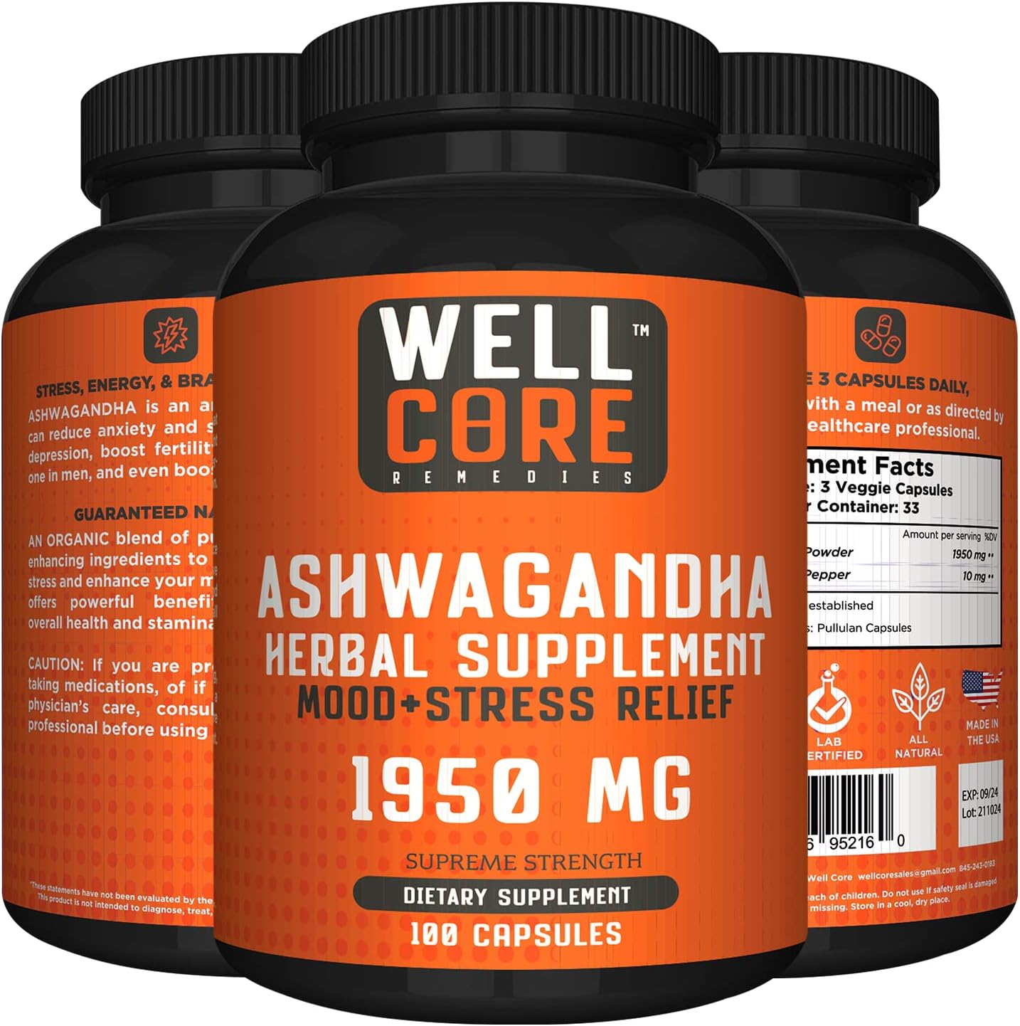 WELL CORE REMEDIES Organic Ashwagandha Root Powder Herbal