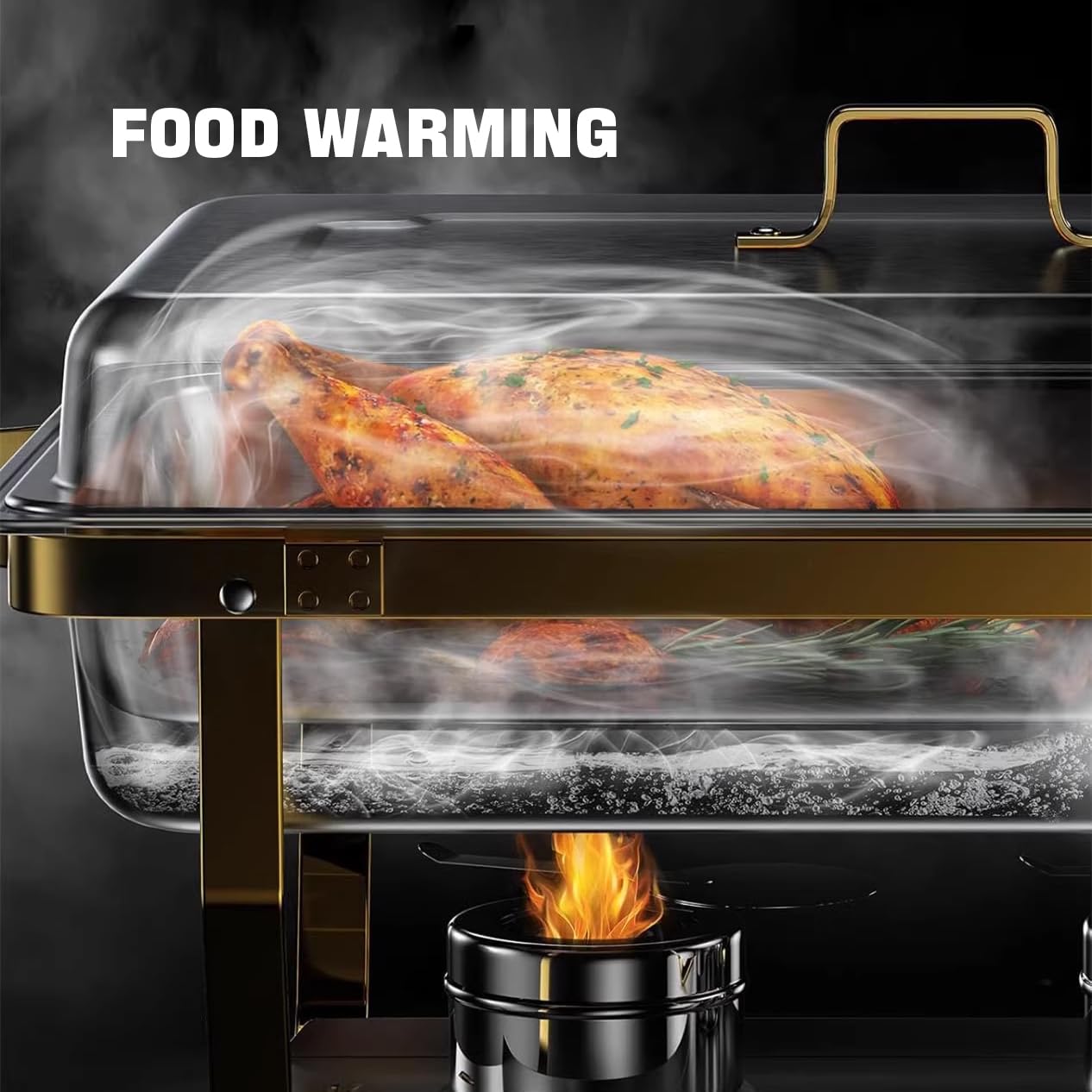 Chafing Dish Buffet, Kit Scaldavivande Rettangolare in Acciaio Inox con Coperchi, Teglie per Cibo, Bagnomaria e Porta Combustibile, Utensili da Portata per Buffet da 8L