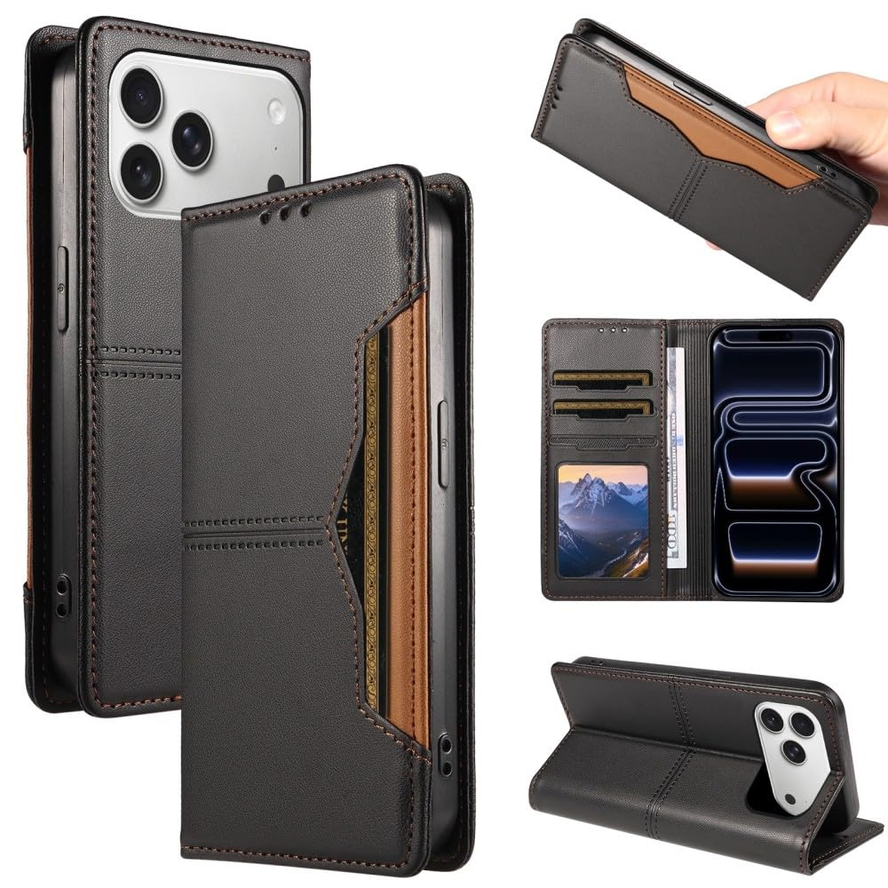 Generic Custodia compatibile con iPhone 14 Plus (colore: nero) Custodia a portafoglio in pelle per carte di credito elegante