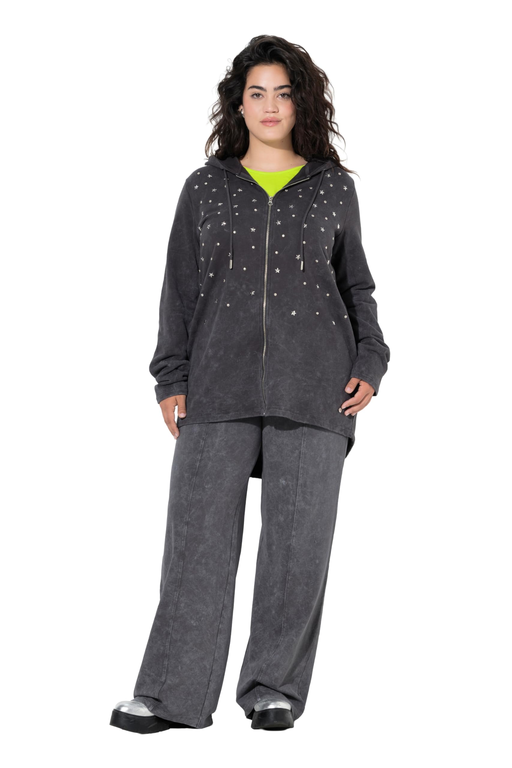 Angel of Style Damen große Größen Übergrößen Plus Size Sweatjacke, A-Linie, Sterne, Kapuze 846171