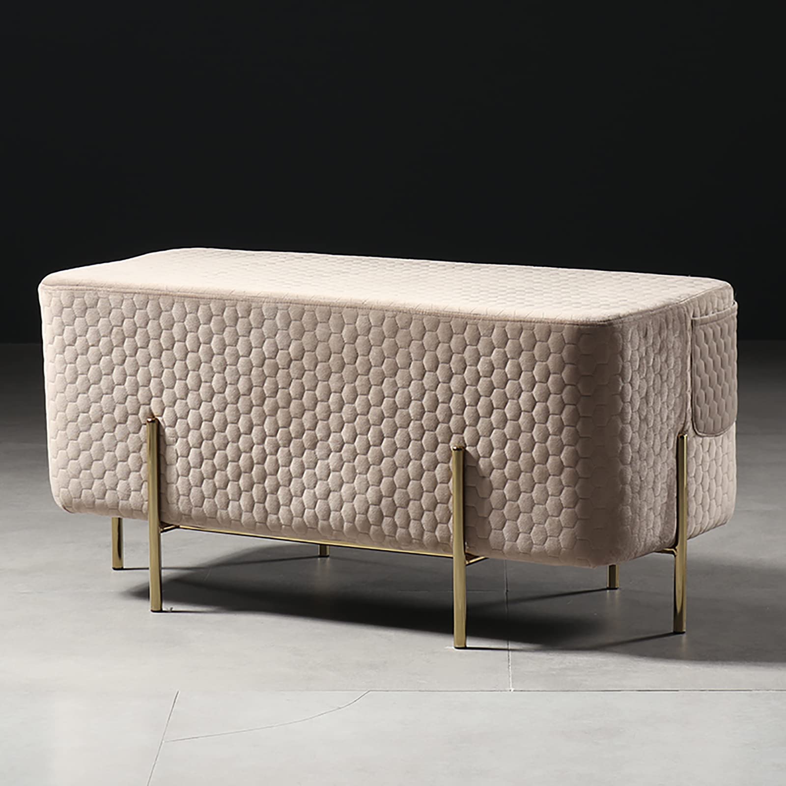 Repose-Pieds Velours Kaki 88x45cm avec Pieds en Métal Doré pour Salon et Entrée