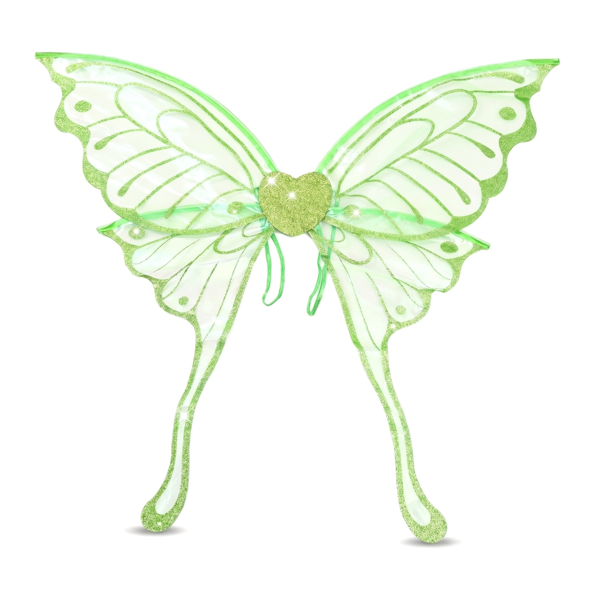 Satiskid Green Glitter Butterfly Fairy Wings for Kids & Adults, Kids Tulle Elf Wings Costume for Party, Halloween & Cosplay, Butterfly Fancy Costume