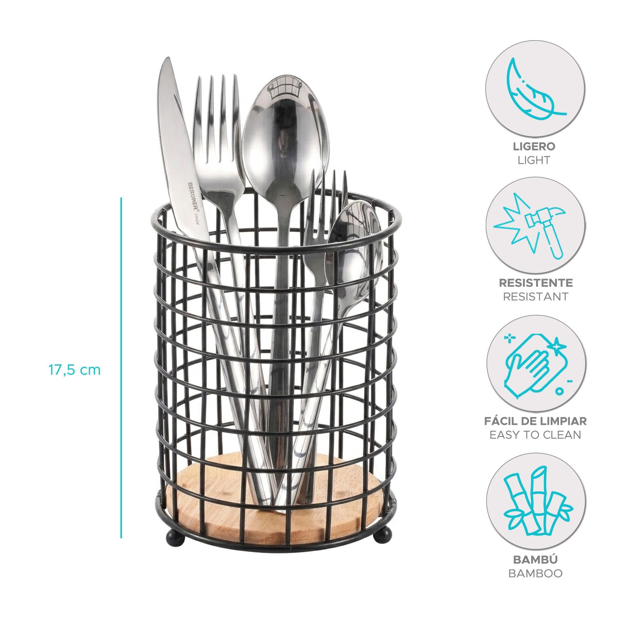 BERGNER SOFIA - Juego de Cubiertos de 60 Piezas - Cubertería Completa para 12 Personas - Fabricado en Acero Inoxidable - Fácil de Lavar y Almacenar + REGALO cesta cubertería