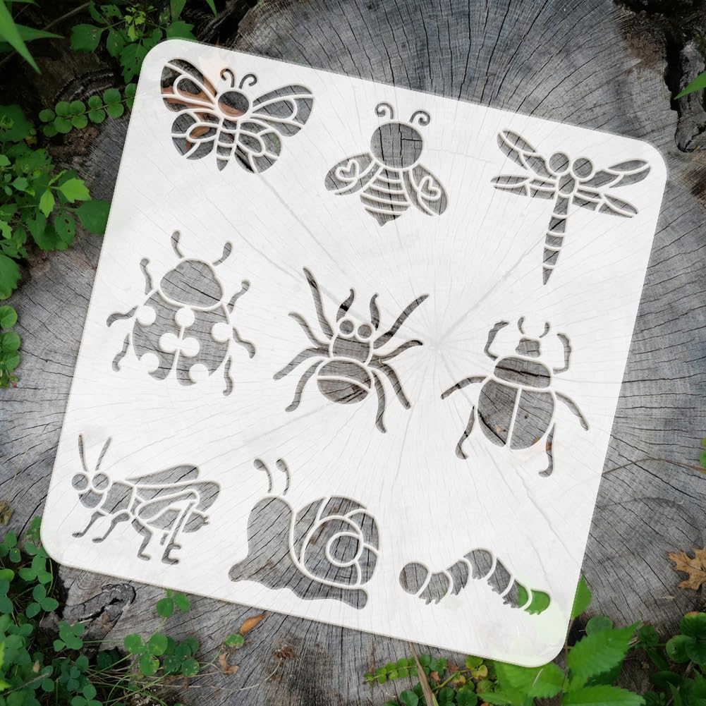 FINGERINSPIRE Cartoon Tiere Schablone Zum Malen 30x30 cm Ausgehöhlter Schmetterling Biene Libelle Marienkäfer Zeichenvorlage Große Spinne Skarabäus Grille Schnecke Raupen Schablone Für Kunsthandwerk