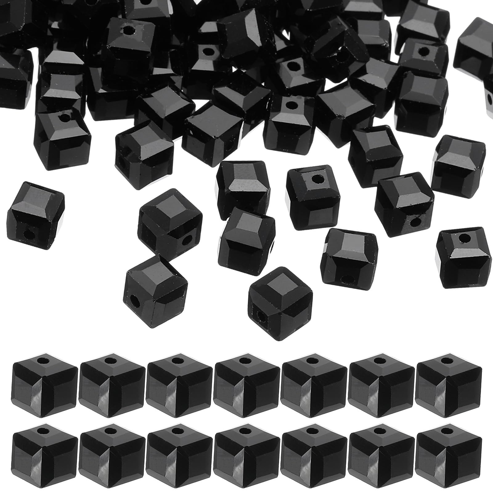PATIKIL 100 Pcs Black Square Glass Cube Beads, 6mm