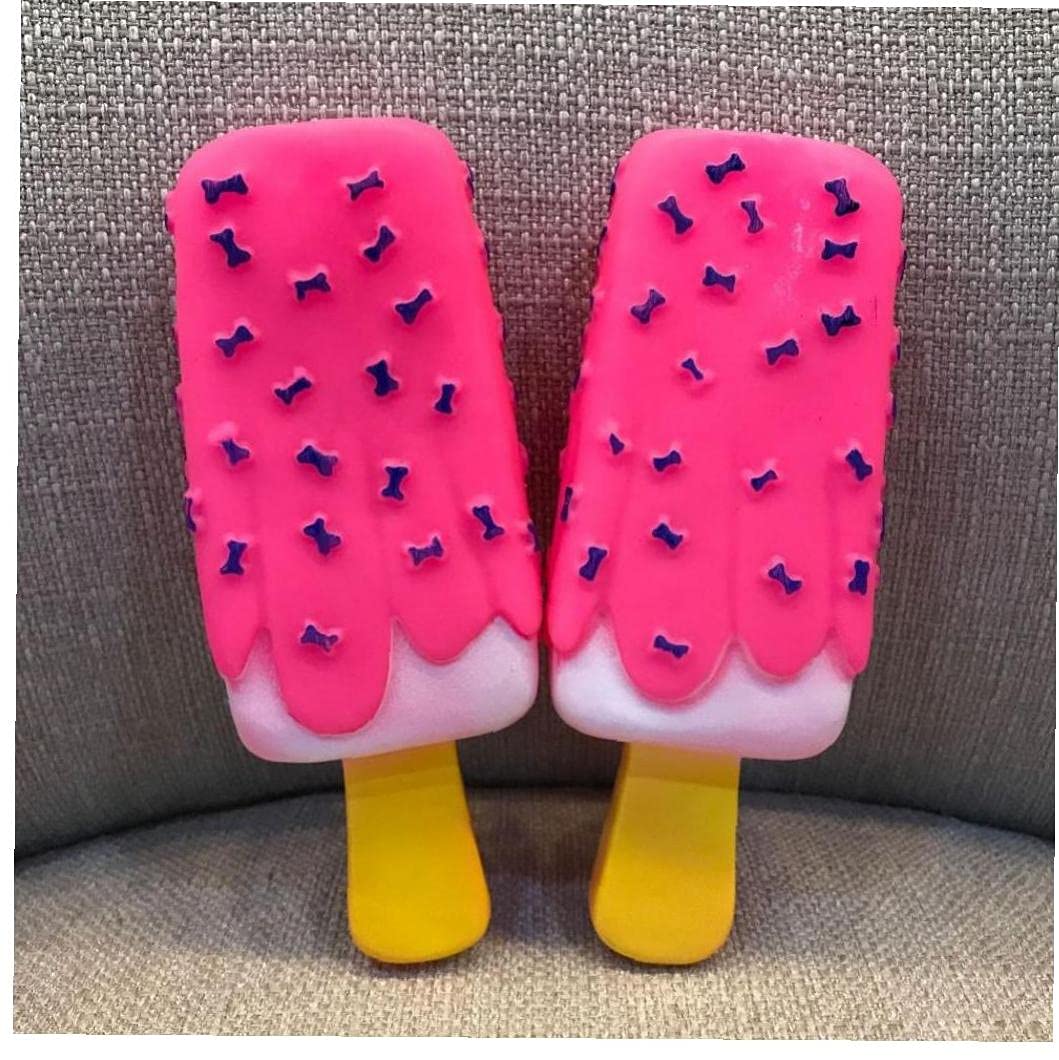 Ruluti Pink/Cream 2 Pcs Pet Dog Toy Chew Squeaky Rubber Popsicle Shaped Toys For Cat Puppy Baby Dogs Ice Bite Molar Toy Funny Interactive