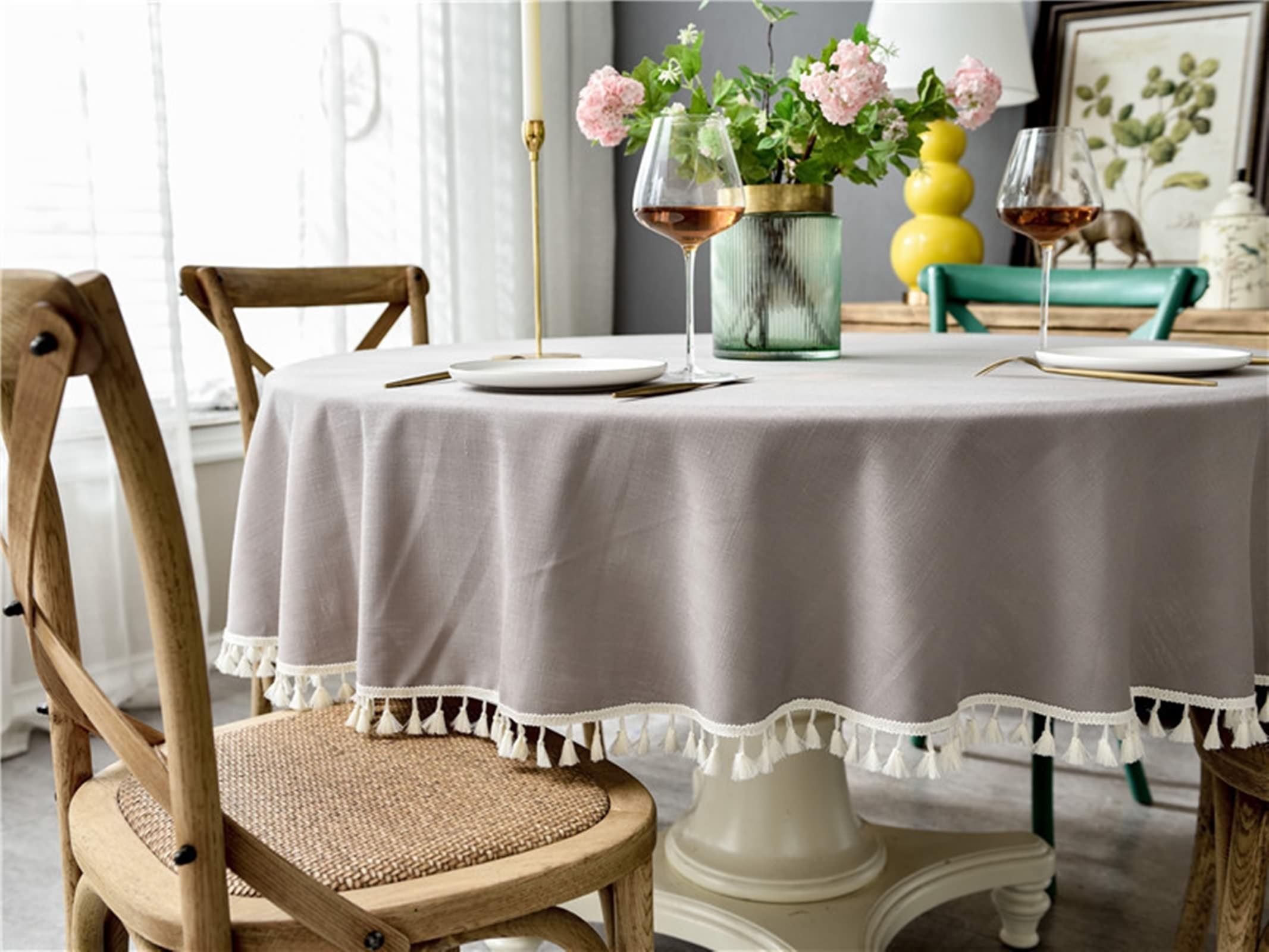 Tablecloth szary, poliester obrus w jednolitym kolorze, zmywalny, okrągły, 240 cm, do salonu, jadalni, na balkon, do ogrodu