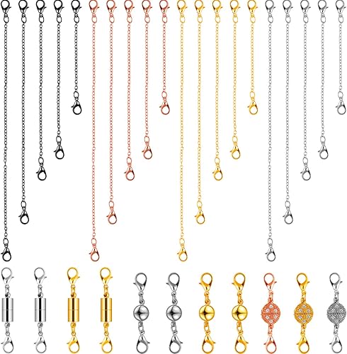 Honoson Juego de 31 piezas de extensor de collares, pulseras que incluye extensor de cadena de 4 colores, 3 estilos de cierres magnéticos, cierres